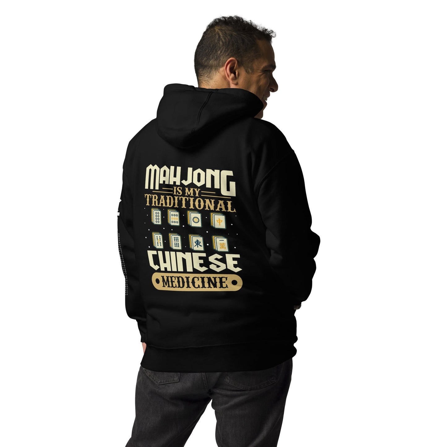 Mahjong is my Traditional Chinese Medicine - Unisex Hoodie ( Back Print ) by DarkByteGear