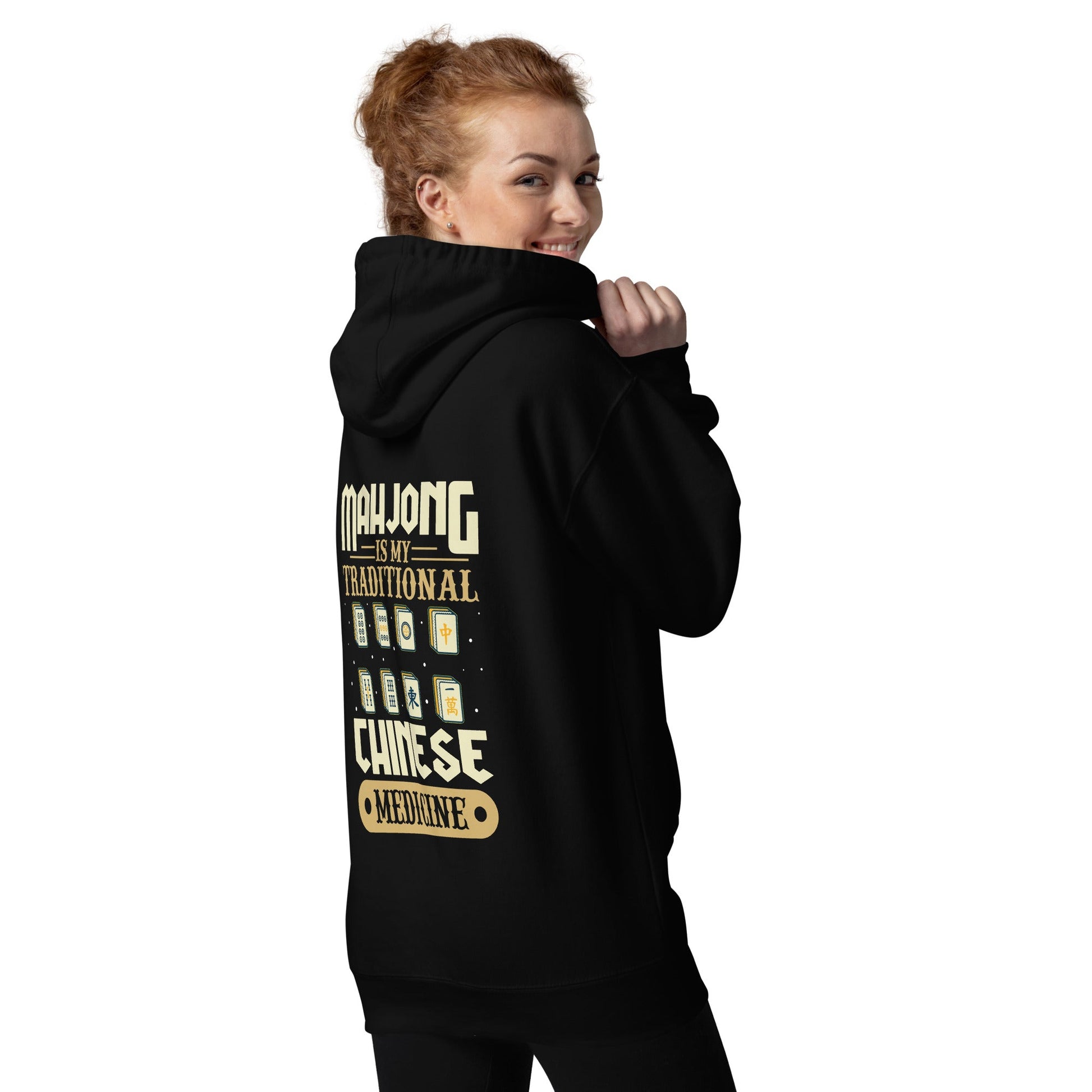 Mahjong is my Traditional Chinese Medicine - Unisex Hoodie ( Back Print ) by DarkByteGear