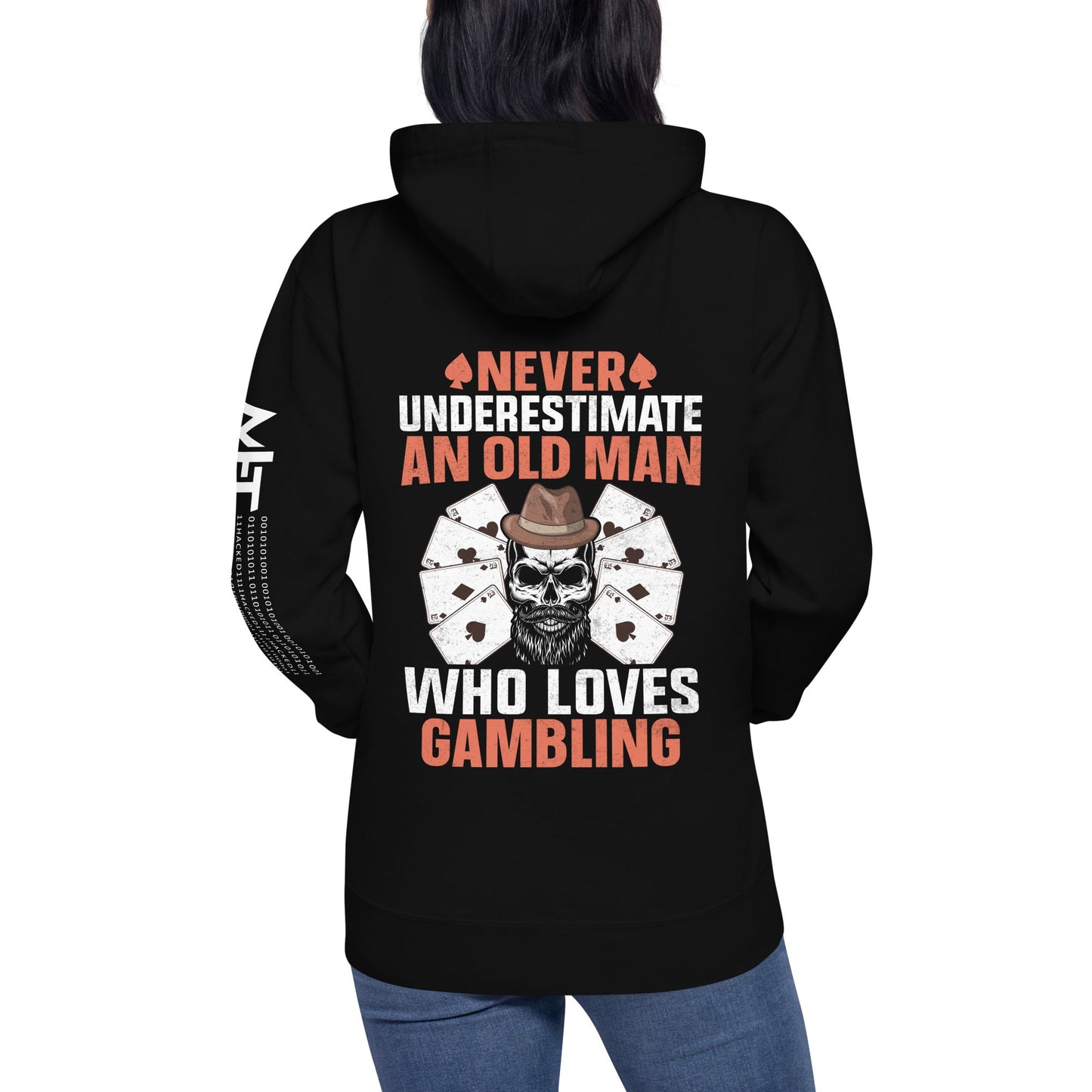 Never Underestimate an old man who Loves gambling - Unisex Hoodie ( Back Print ) by DarkByteGear
