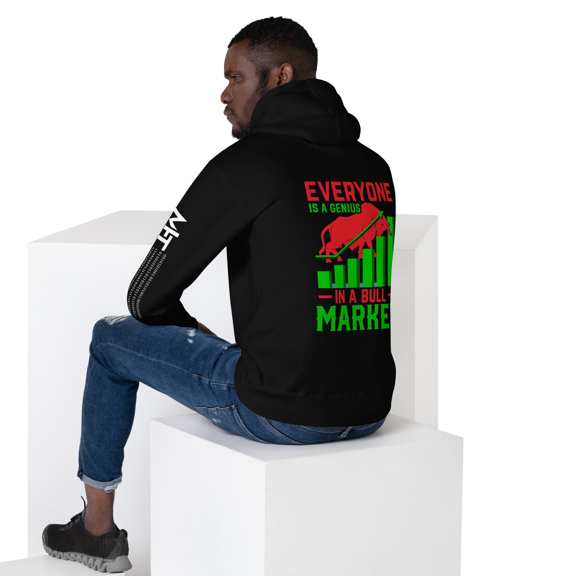 Everyone is a Genius in a Bull Market V1 - Unisex Hoodie ( Back Print ) by DarkByteGear