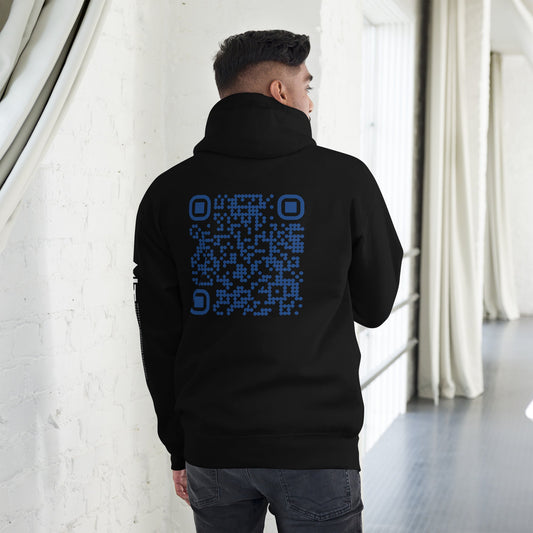 Who's the New Kid, Hacker, Developer, Gamer, Crypto King (Blue Cyber) - Unisex Hoodie Personalized QR Code by DarkByteGear