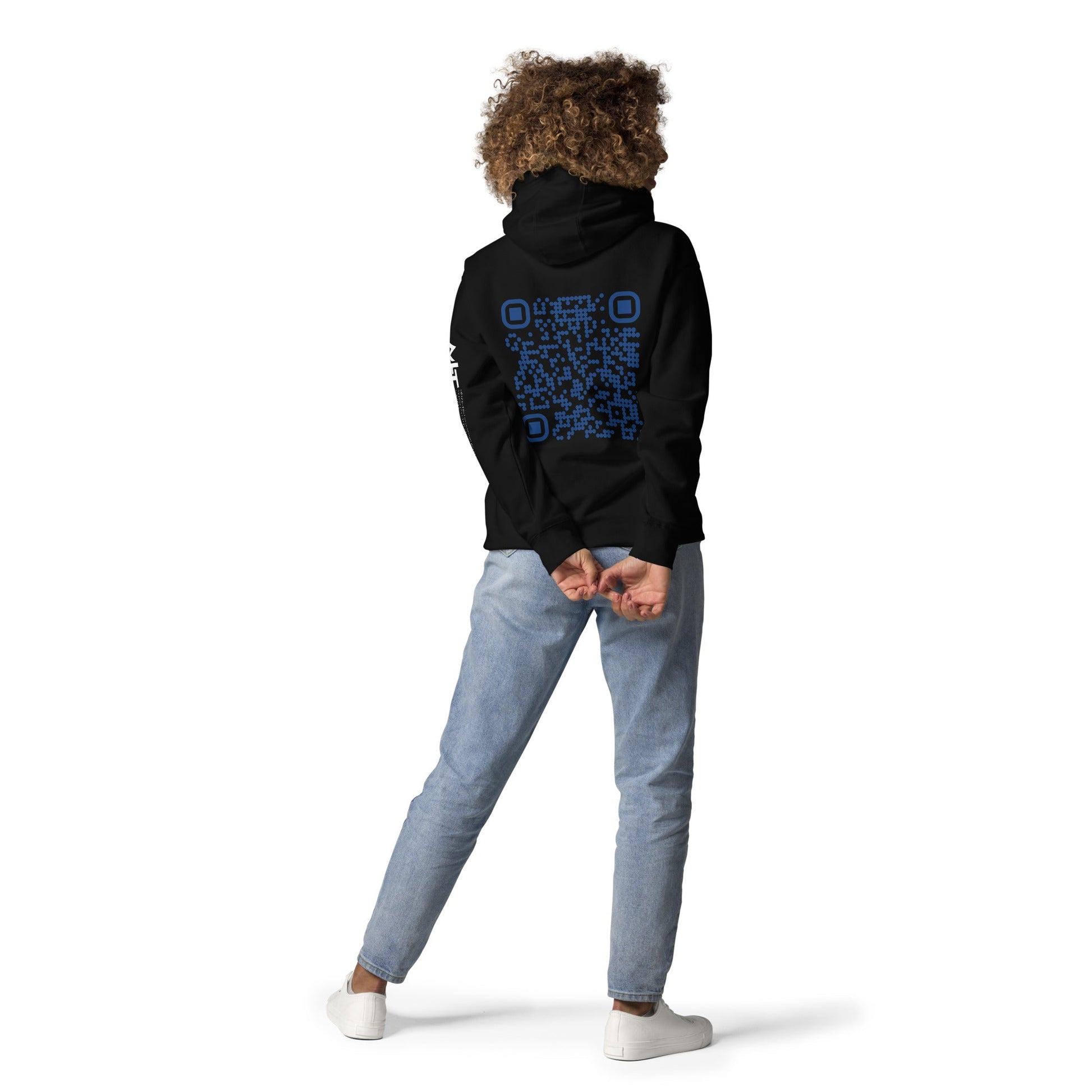 Who's the New Kid, Hacker, Developer, Gamer, Crypto King (Blue Cyber) - Unisex Hoodie Personalized QR Code by DarkByteGear