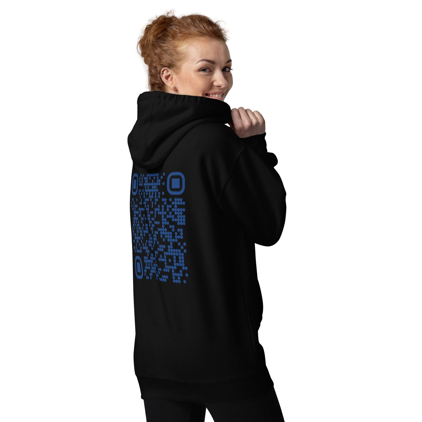 Who's the New Kid, Hacker, Developer, Gamer, Crypto King (No Logo, Blue Cyber) - Unisex Hoodie Personalized QR Code by DarkByteGear