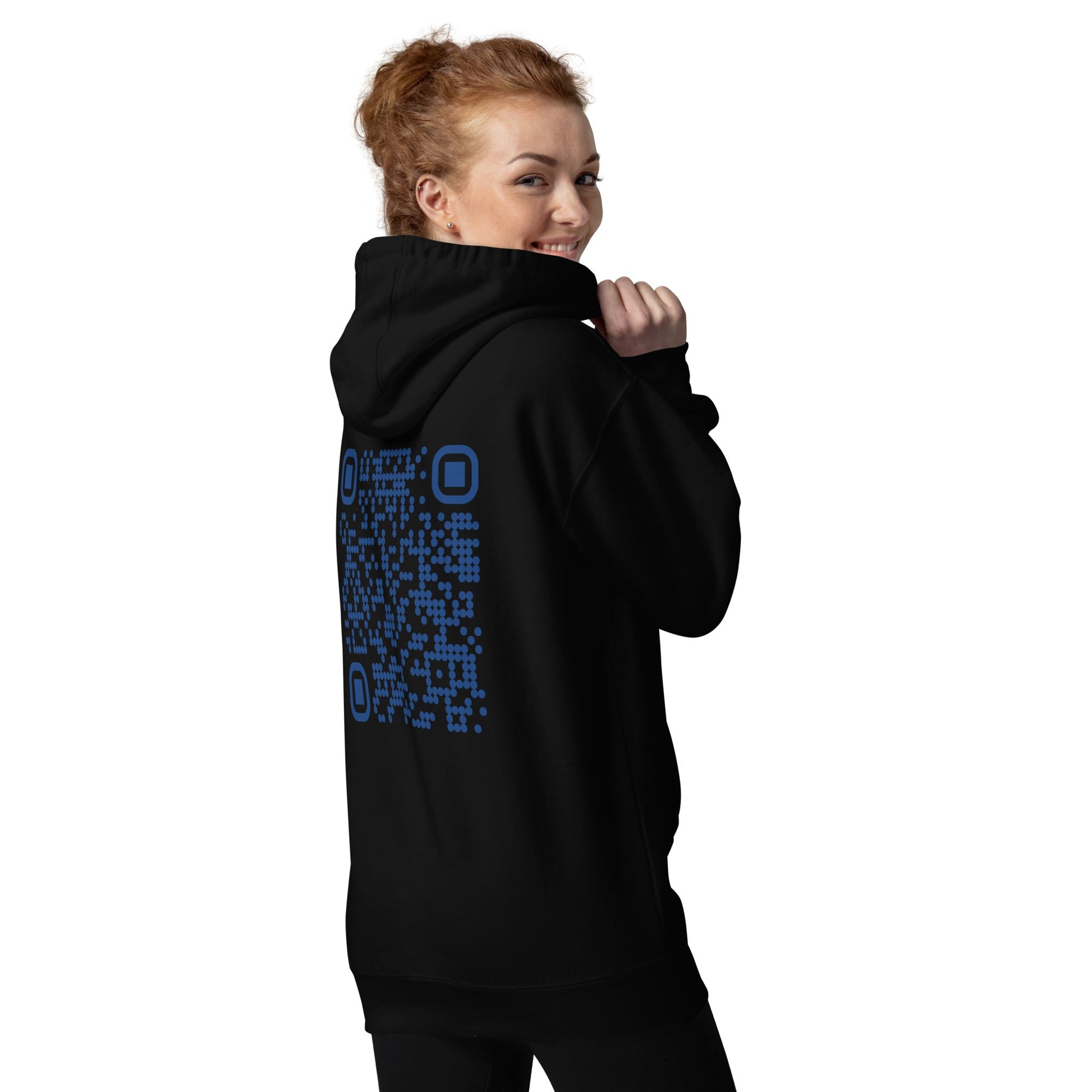Who's the New Kid, Hacker, Developer, Gamer, Crypto King (No Logo, Blue Cyber) - Unisex Hoodie Personalized QR Code by DarkByteGear