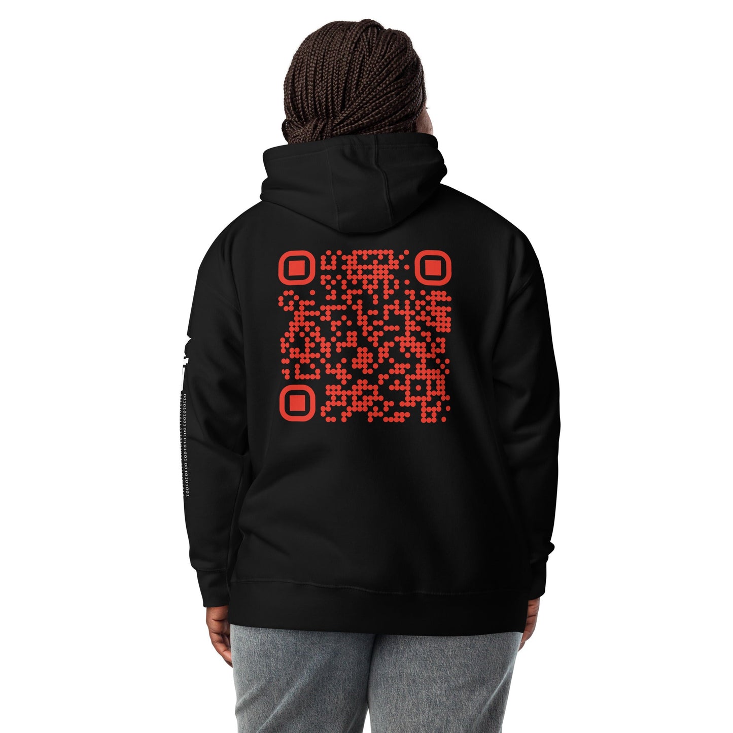 Who's the New Kid, Hacker, Developer, Gamer, Crypto King (Red Cyber) - Unisex Hoodie Personalized QR Code by DarkByteGear