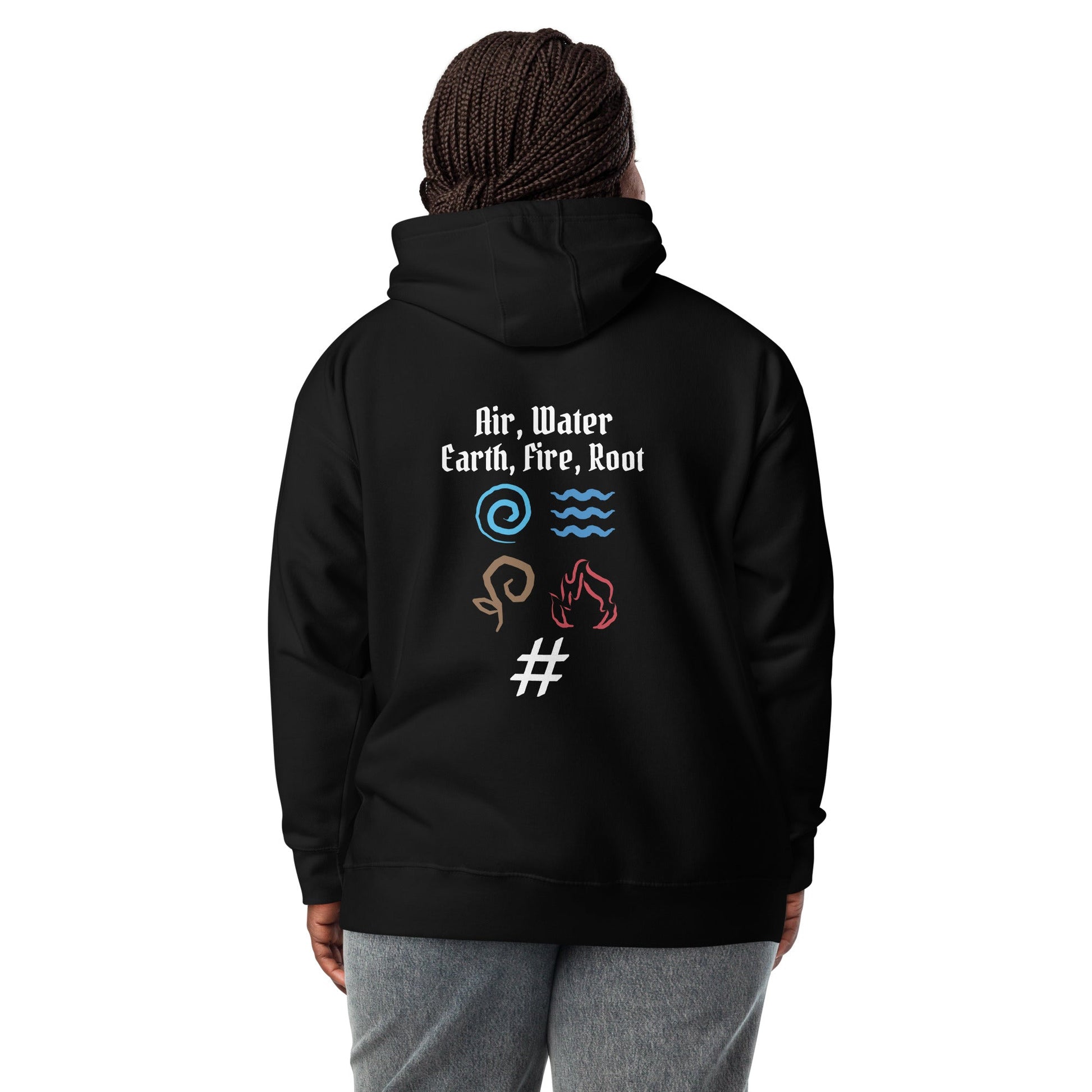 Air, Water, Earth, Fire, Root - Unisex Hoodie ( Back Print ) by DarkByteGear
