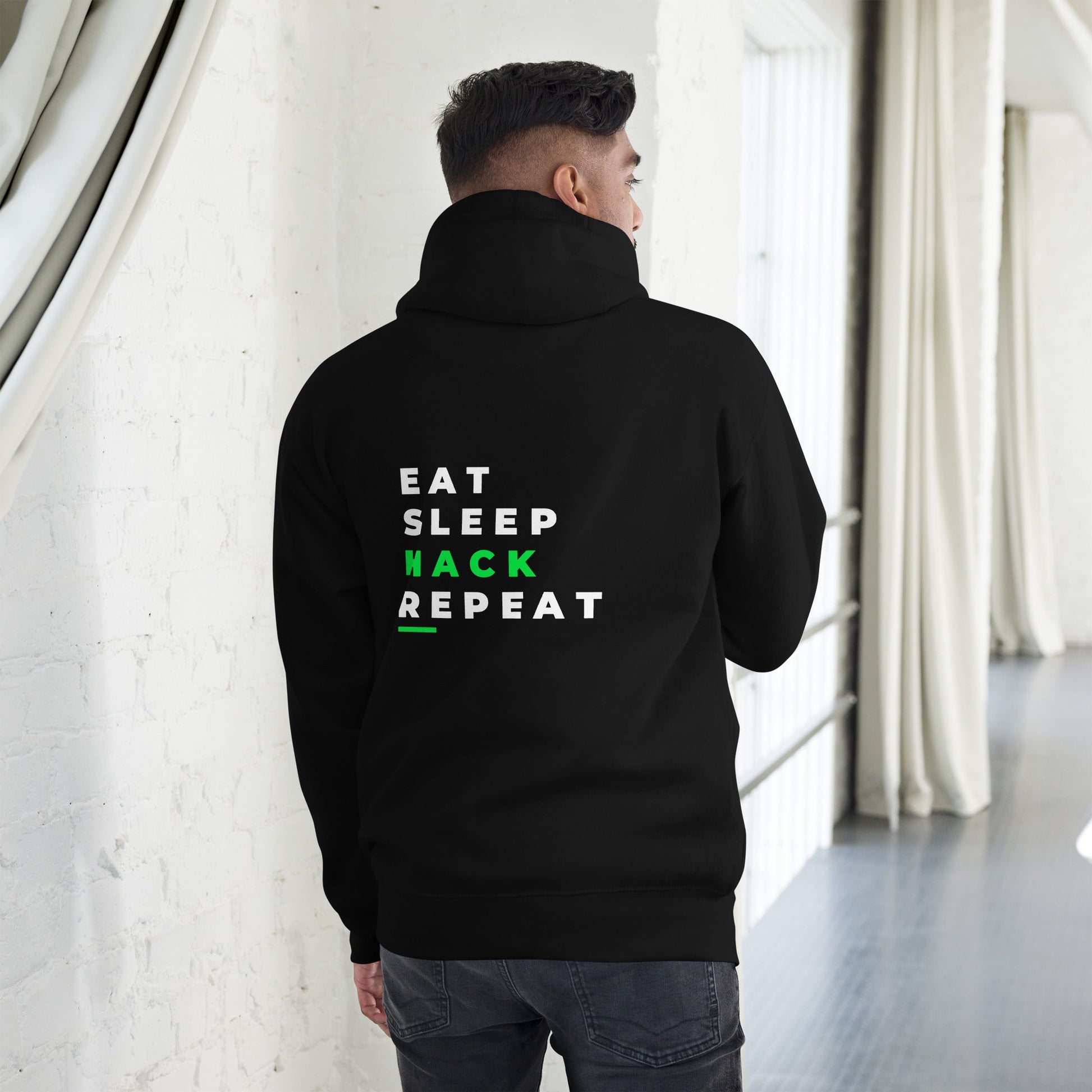 Eat, Sleep, Hack, Repeat V2 - Unisex Hoodie ( Back Print ) by DarkByteGear