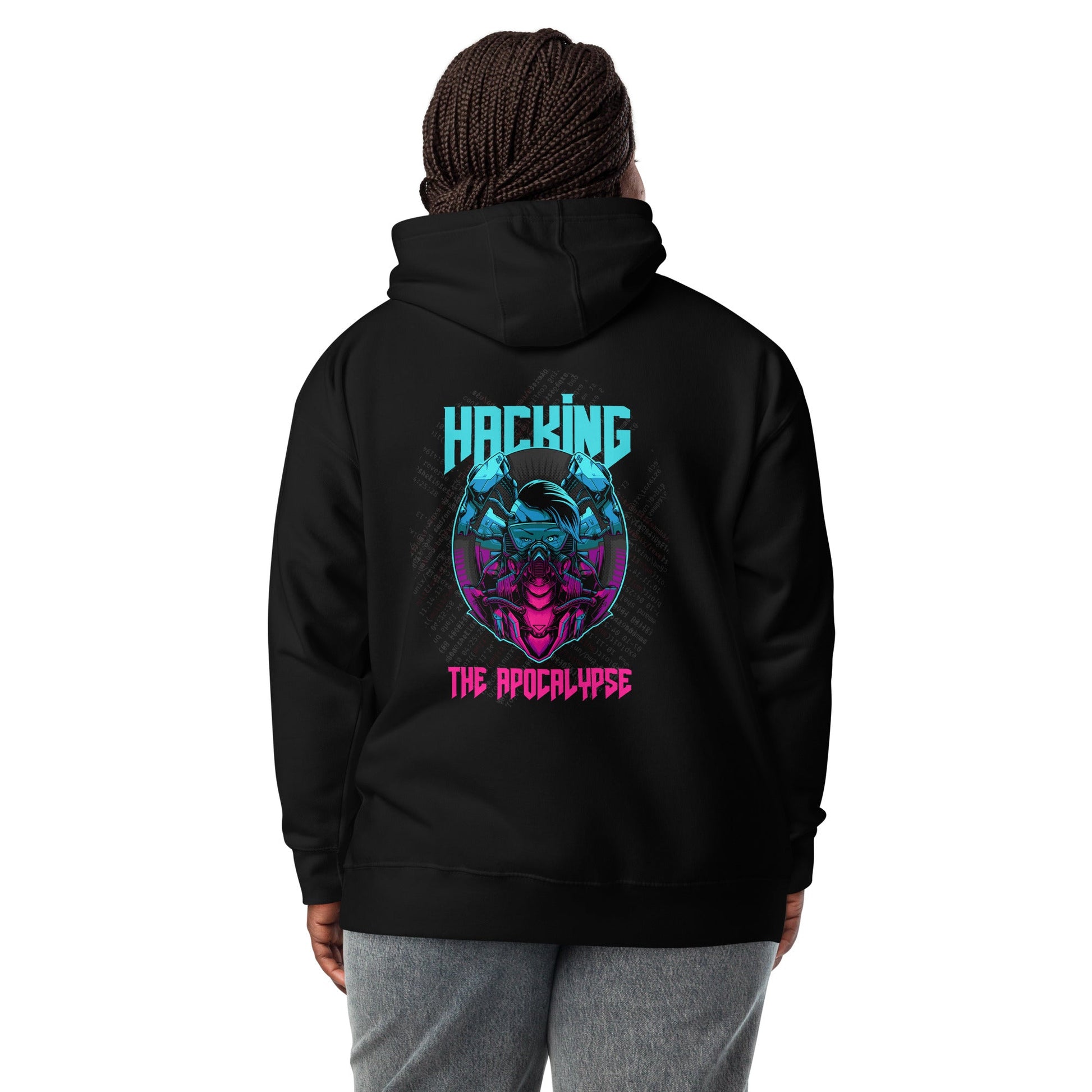 Hacking the apocalypse V2 - Unisex Hoodie ( Back Print ) by DarkByteGear