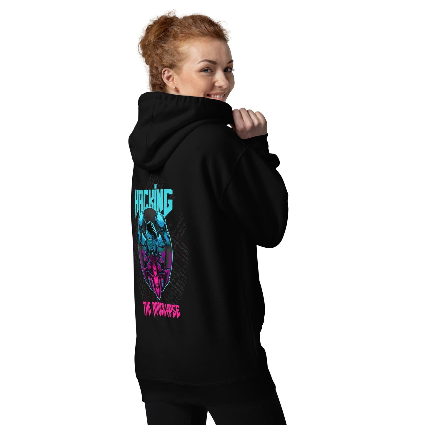 Hacking the apocalypse V2 - Unisex Hoodie ( Back Print ) by DarkByteGear