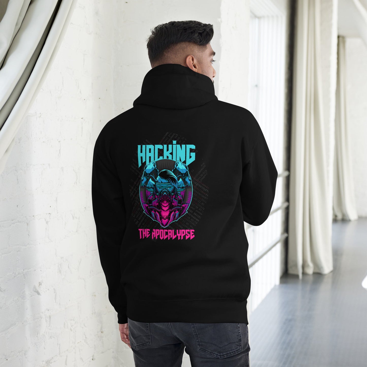 Hacking the apocalypse V2 - Unisex Hoodie ( Back Print ) by DarkByteGear