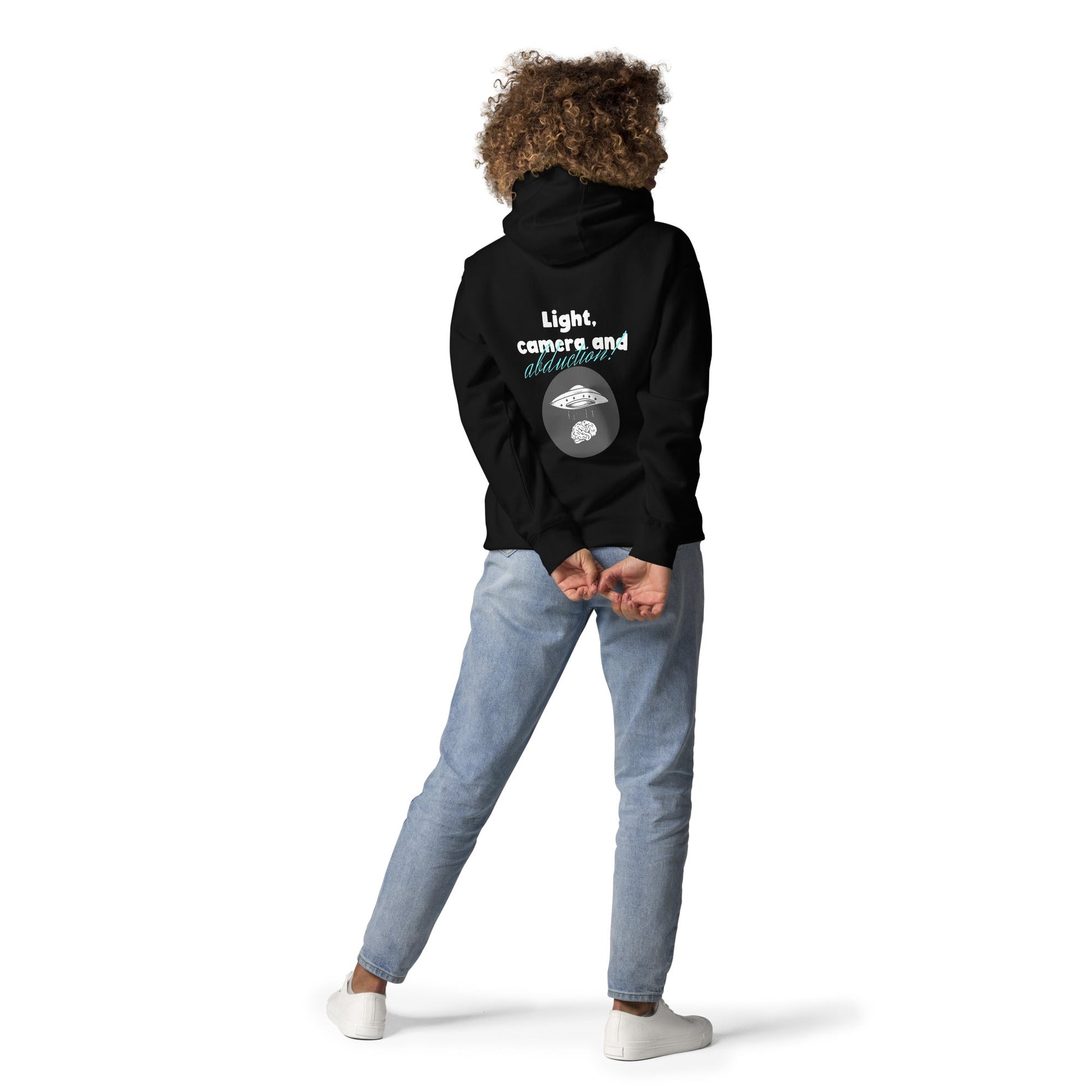 Light, Camera and Abduction - Unisex Hoodie (back print) by DarkByteGear