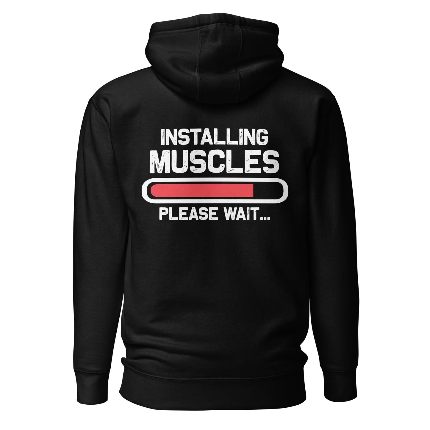 Installing muscles please wait - Unisex Hoodie (back print) by DarkByteGear