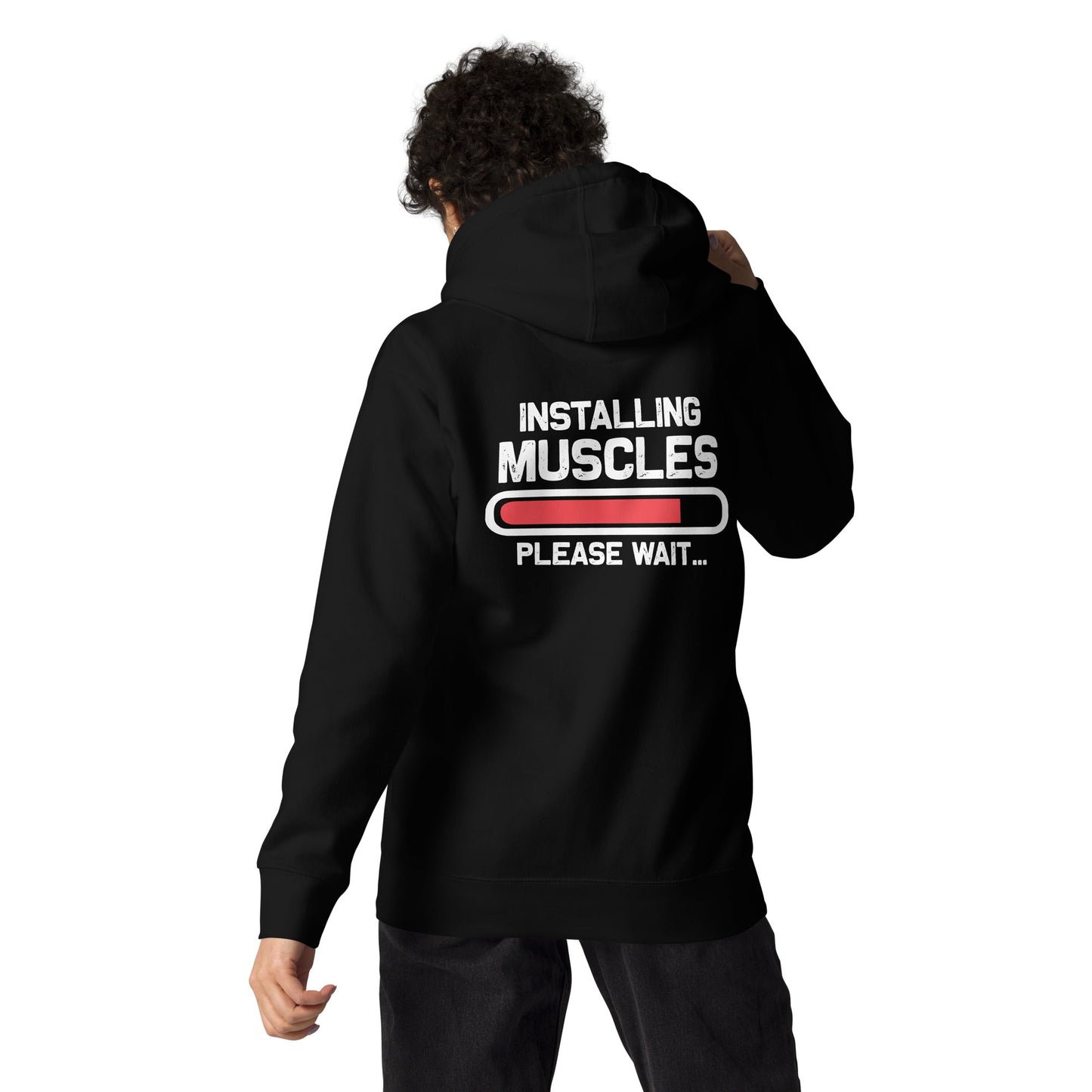 Installing muscles please wait - Unisex Hoodie (back print) by DarkByteGear