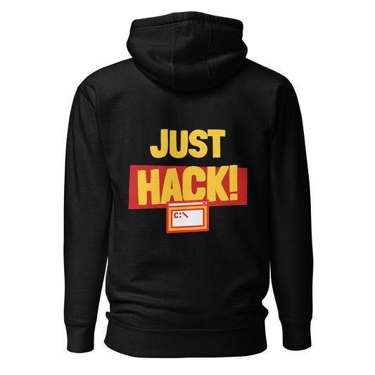 Just Hack (Yellow Text) - Unisex Hoodie ( Back Print ) by DarkByteGear
