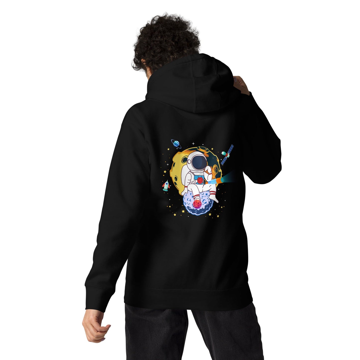 Astranaut catching stars - Unisex Hoodie ( Back Print ) by DarkByteGear