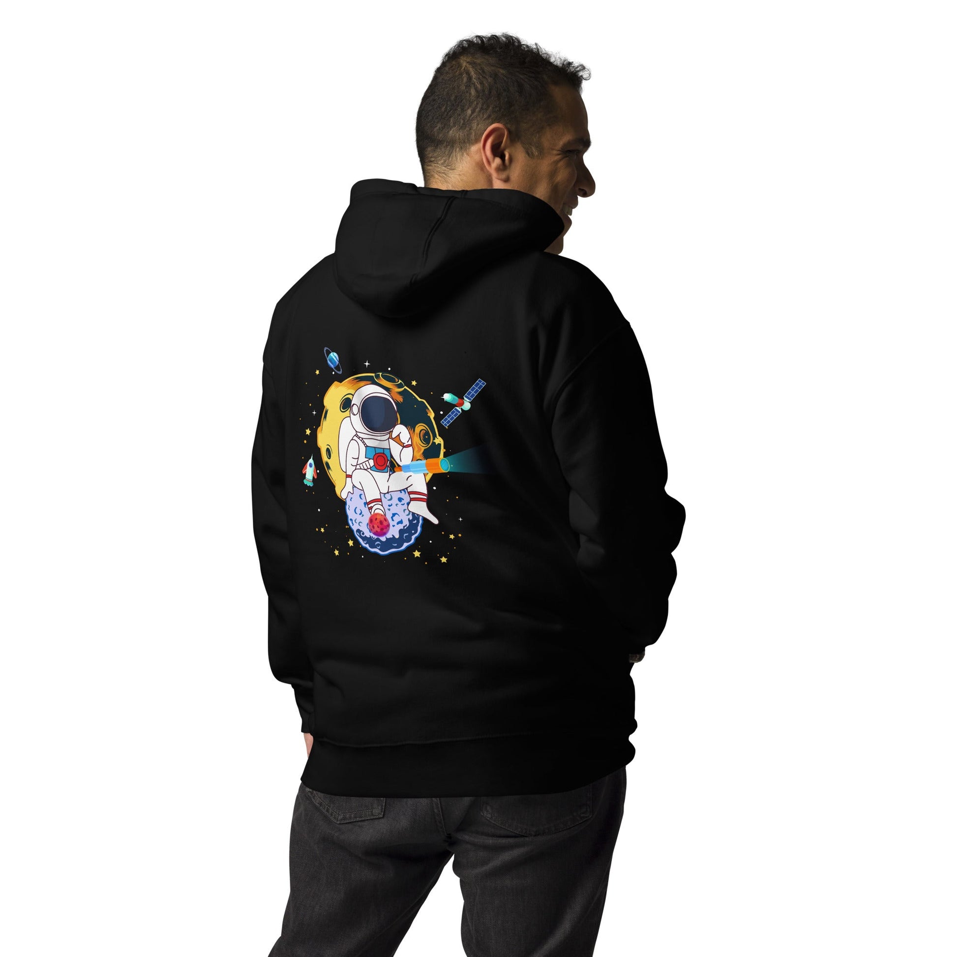Astranaut catching stars - Unisex Hoodie ( Back Print ) by DarkByteGear