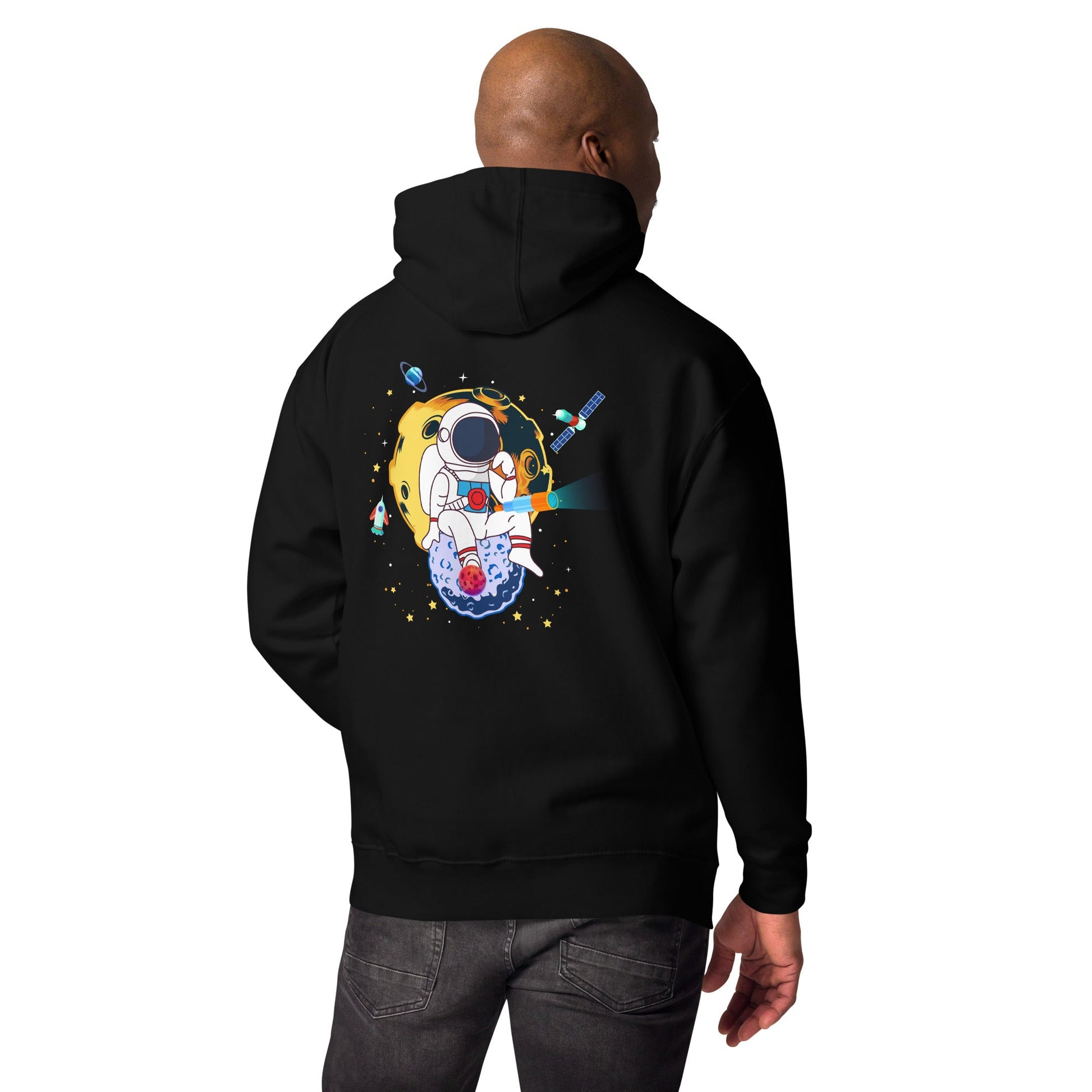 Astranaut catching stars - Unisex Hoodie ( Back Print ) by DarkByteGear