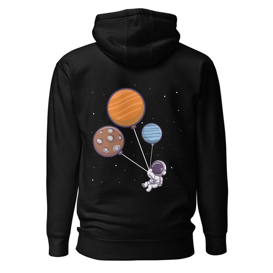 Astronaut with Balloons in Space - Unisex Hoodie ( Back Print ) by DarkByteGear