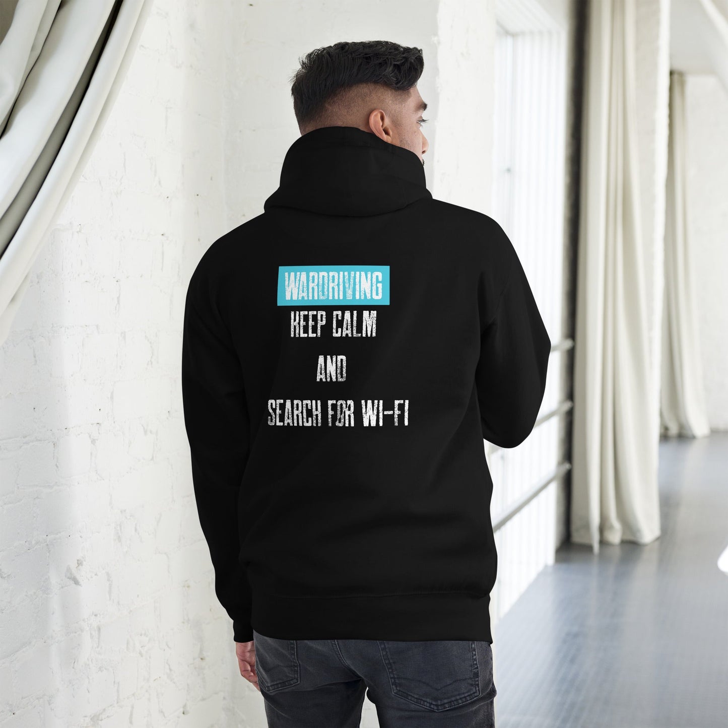 Wardriving Keep calm and search for Wi-Fi - Unisex Hoodie (back print) by DarkByteGear