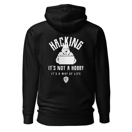 Hacking It's not a hobby; it's a way of life - Unisex Hoodie (back print) by DarkByteGear