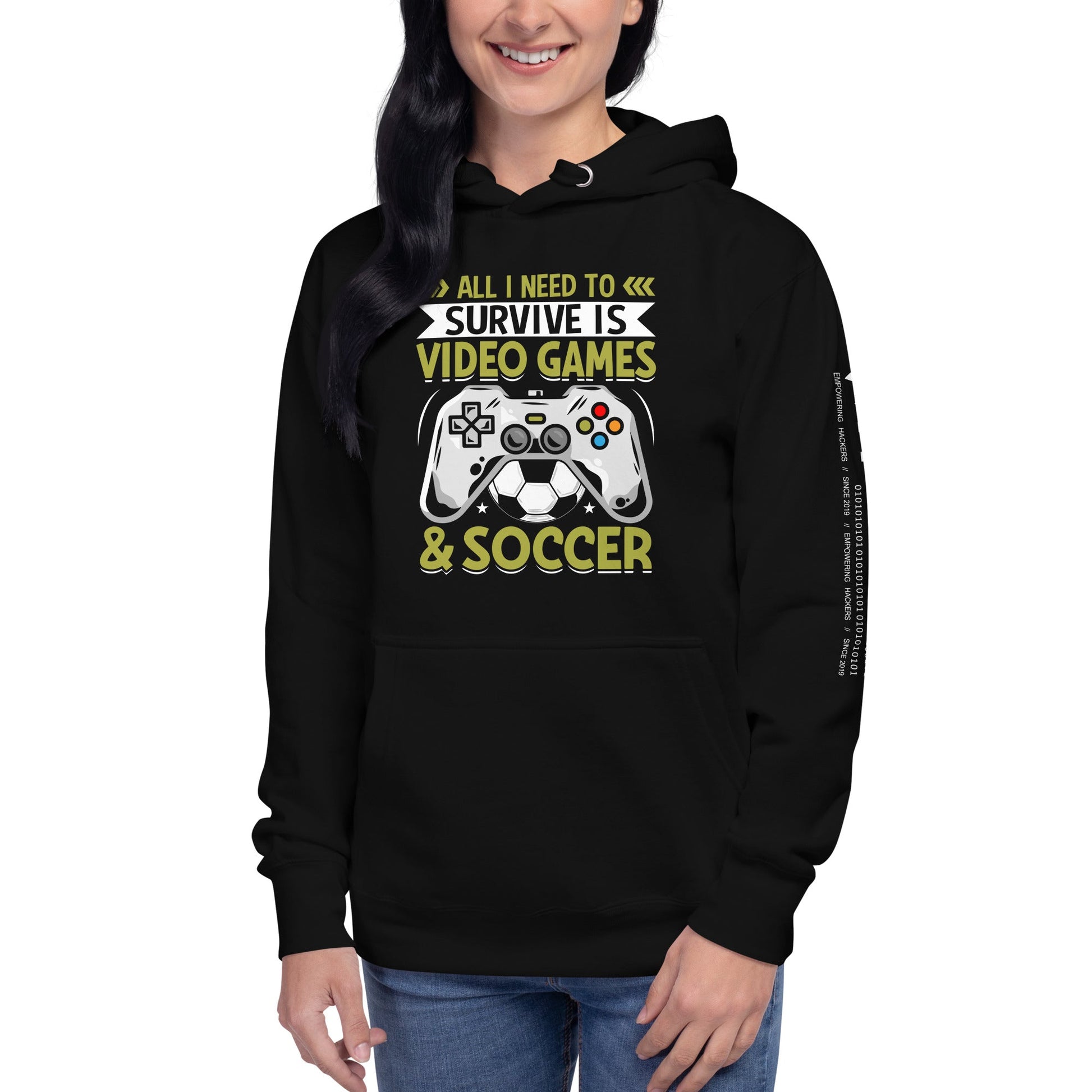 All I need to Survive is Video Game and Soccer Unisex Hoodie by DarkByteGear
