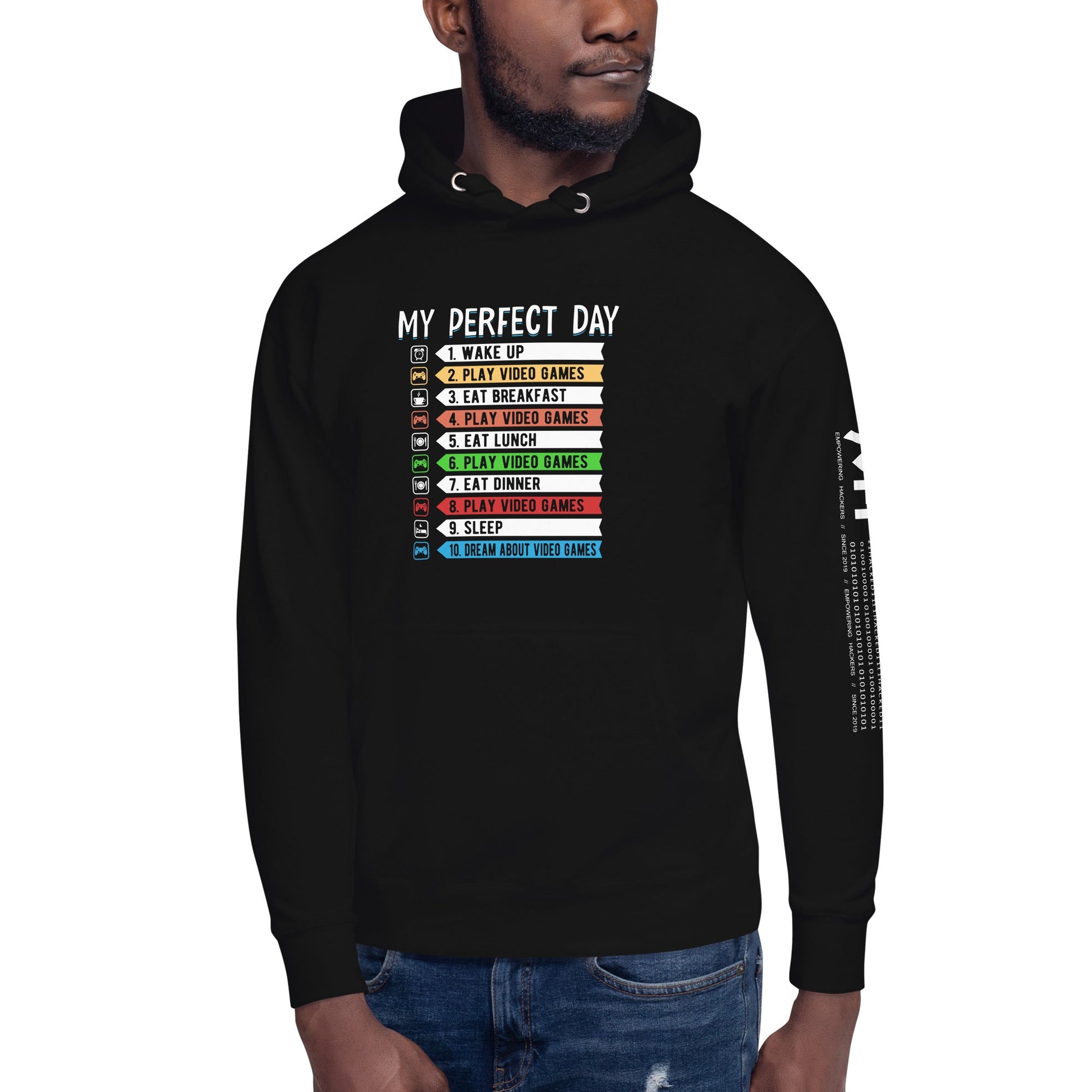 My perfect day wake up play video games Unisex Hoodie by DarkByteGear