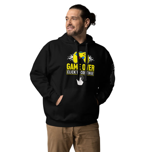 Game Over Click to Continue - Unisex Hoodie by DarkByteGear