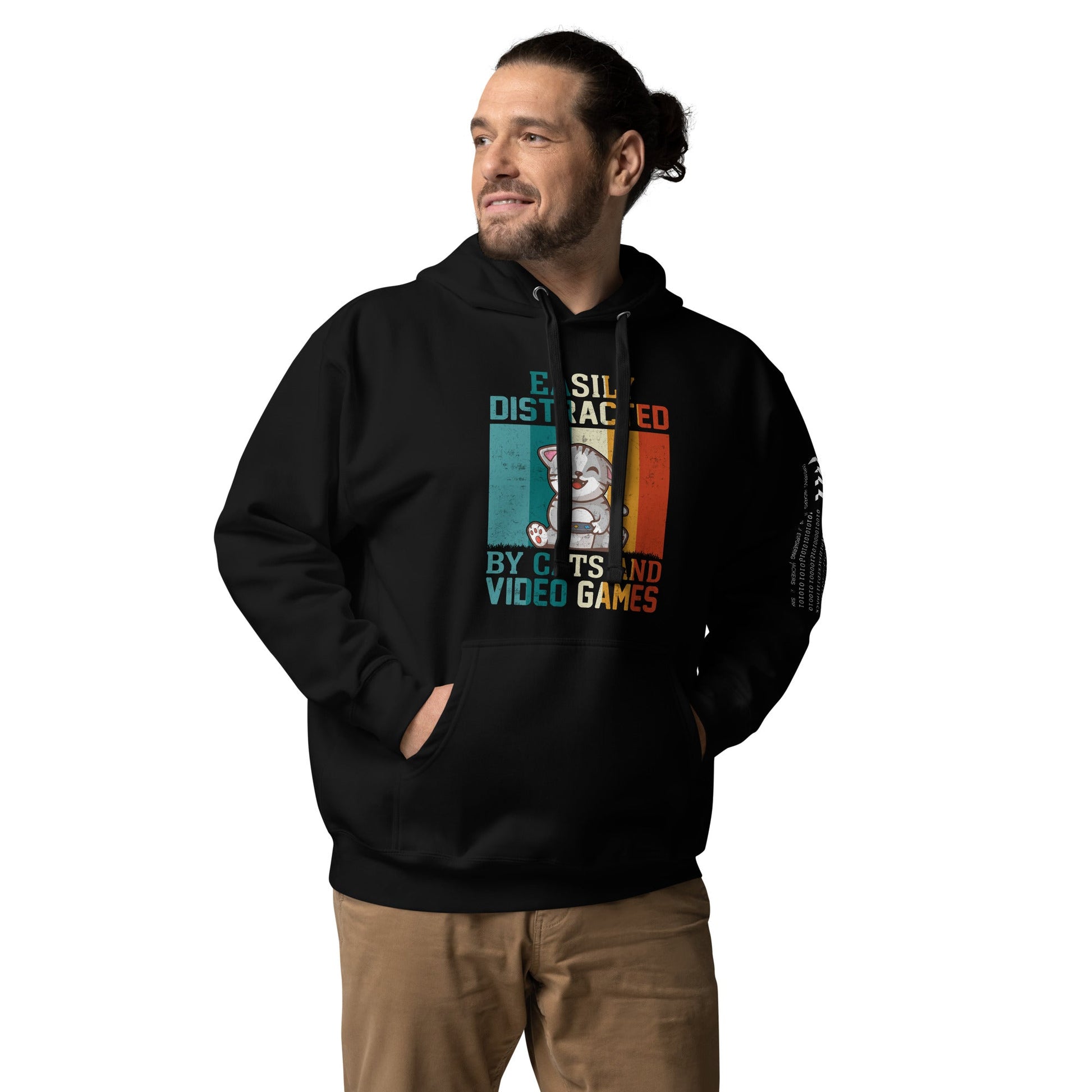 Easily Distracted by Cats and Video games Unisex Hoodie by DarkByteGear