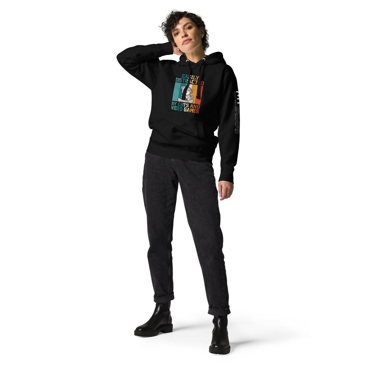 Easily Distracted by Cats and Video games Unisex Hoodie by DarkByteGear
