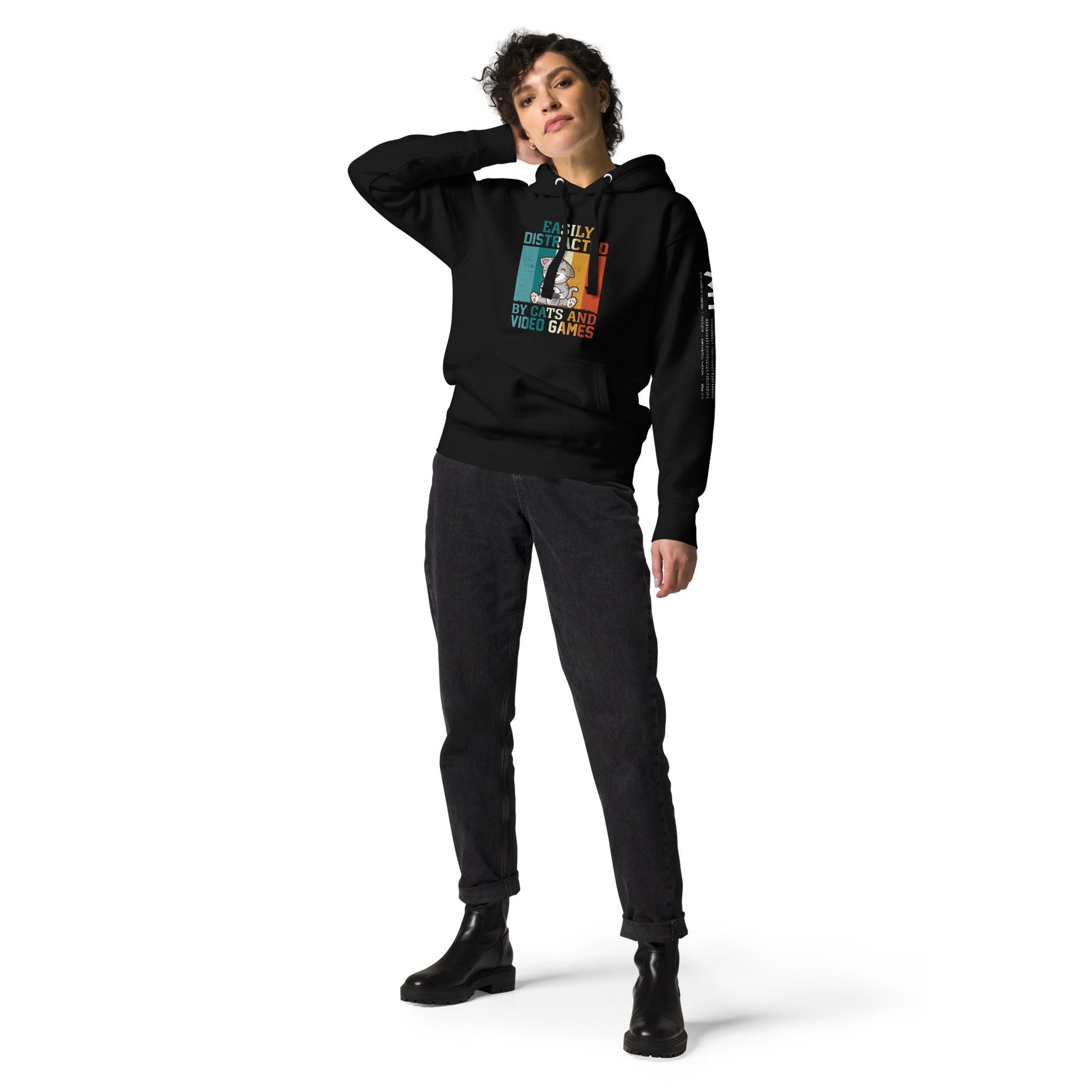 Easily Distracted by Cats and Video games Unisex Hoodie by DarkByteGear