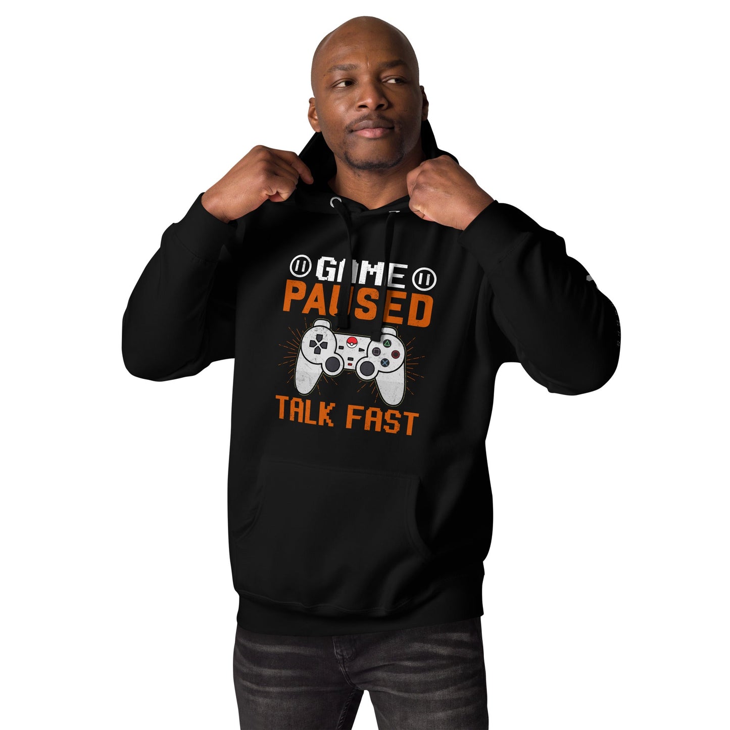 Game Paused, Talk Fast Unisex Hoodie by DarkByteGear