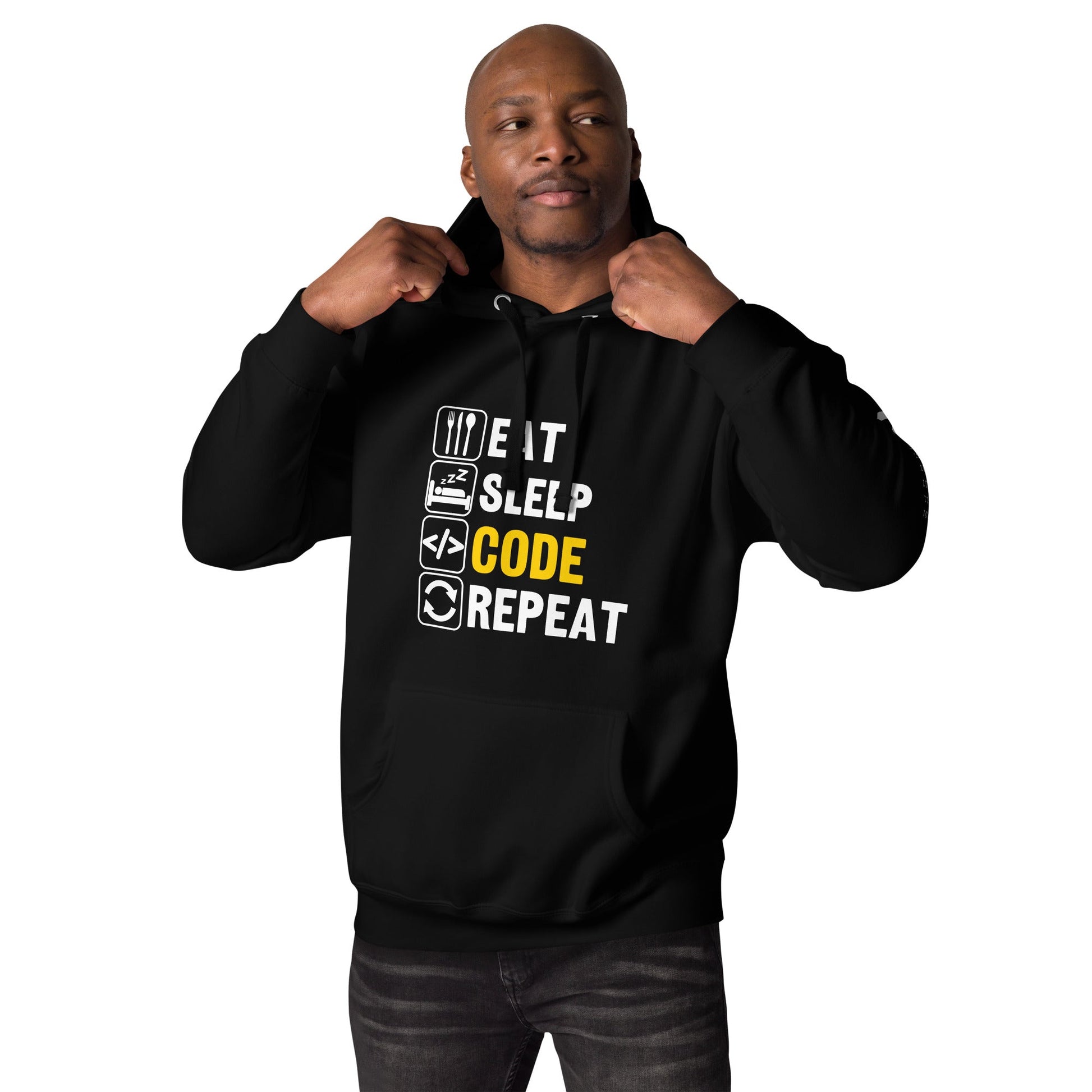 Eat Sleep Code Repeat ( Yellow Text ) - Unisex Hoodie by DarkByteGear