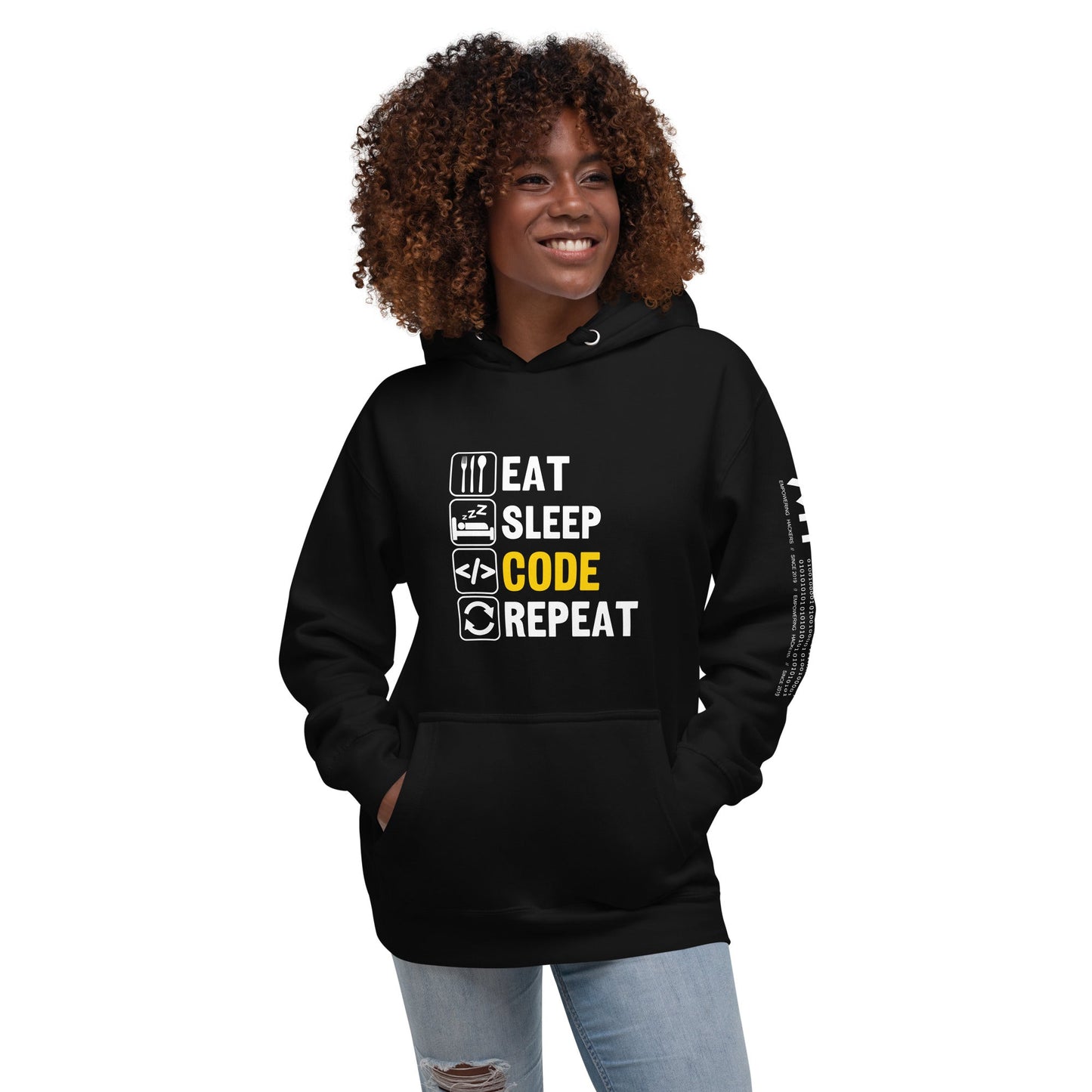 Eat Sleep Code Repeat ( Yellow Text ) - Unisex Hoodie by DarkByteGear