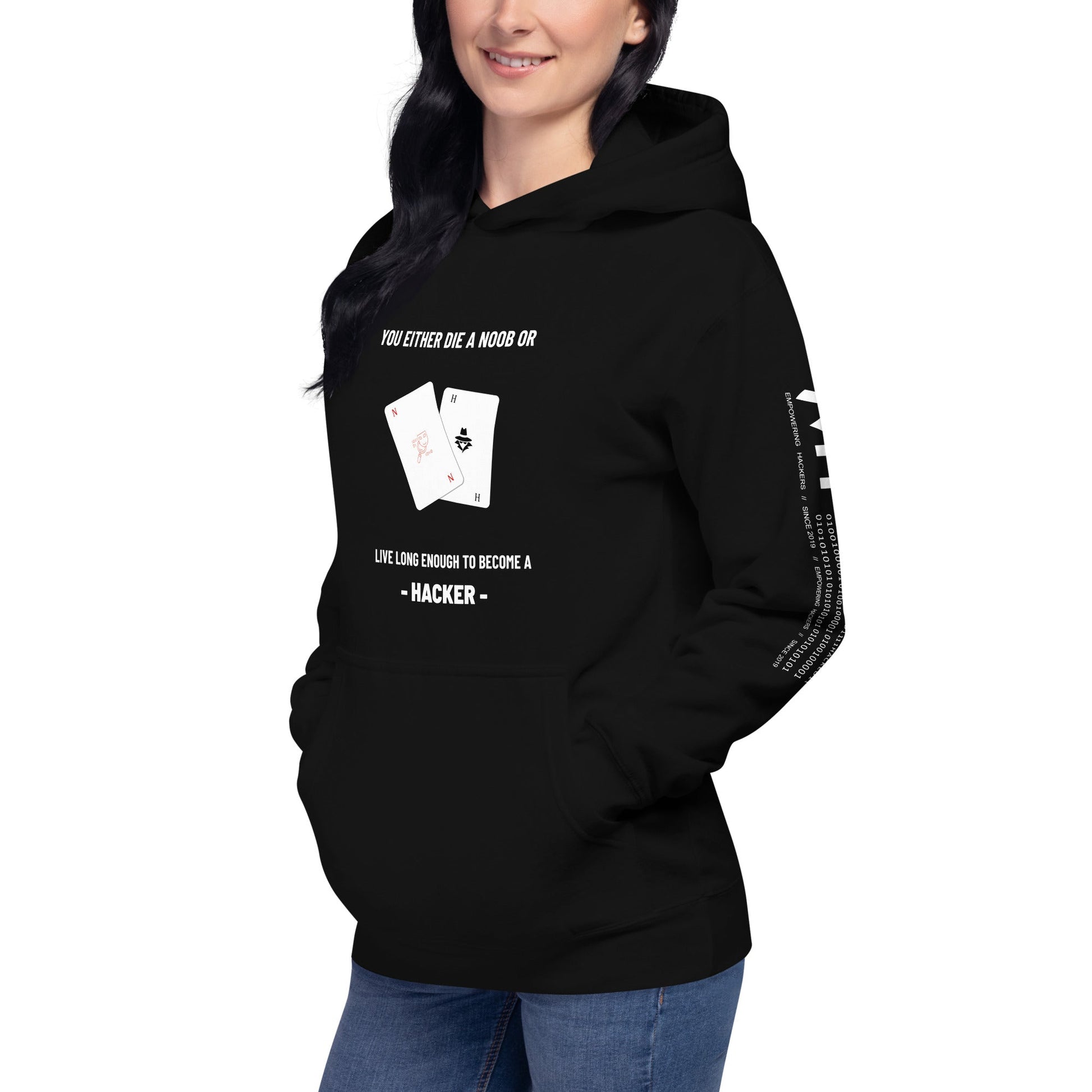 You either die a noob or live long enough to become a hacker - Unisex Hoodie by DarkByteGear