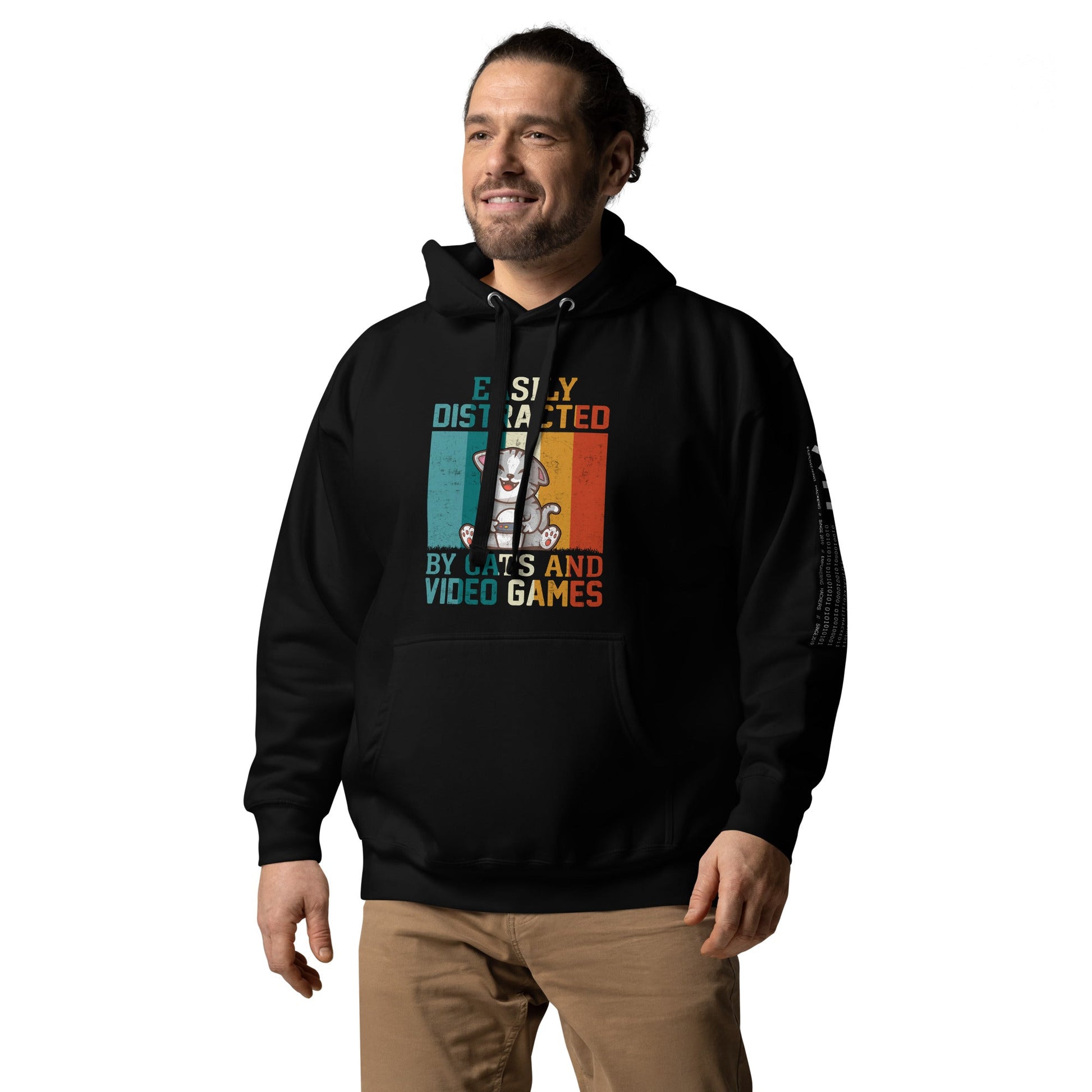 Easily Distracted by Cats and Video games Unisex Hoodie by DarkByteGear
