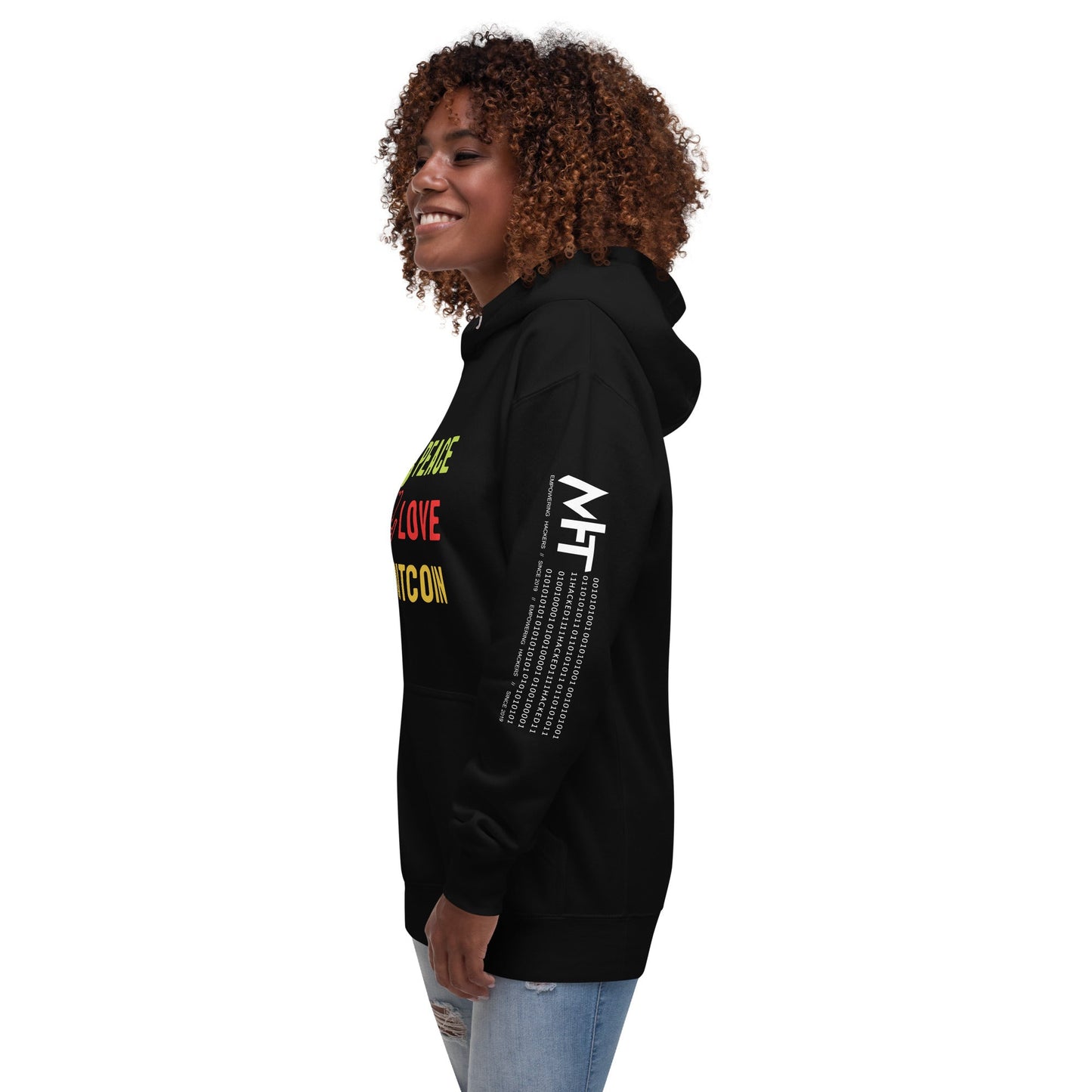Peace Love Bitcoin Unisex Hoodie by DarkByteGear