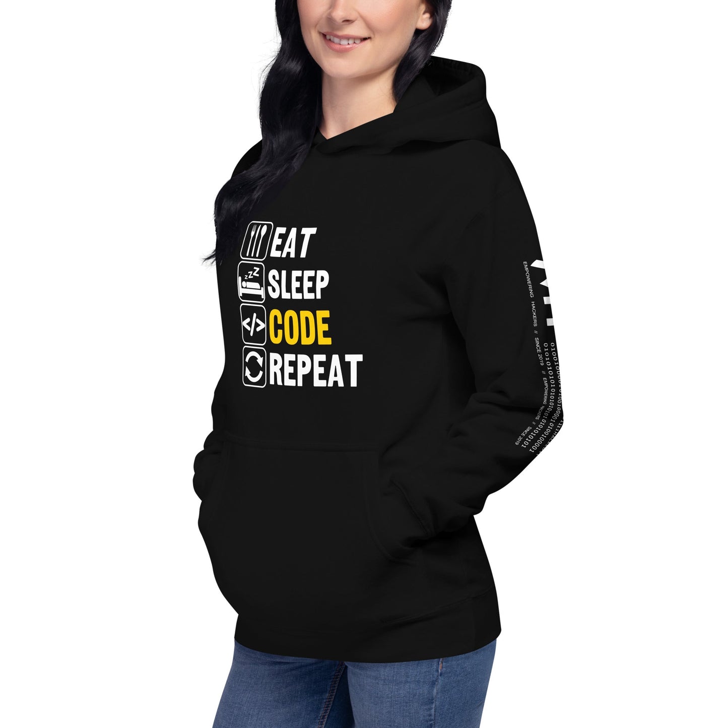 Eat Sleep Code Repeat ( Yellow Text ) - Unisex Hoodie by DarkByteGear