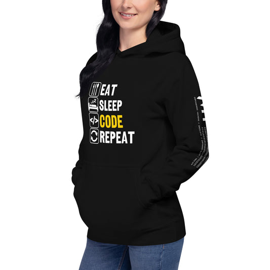 Eat Sleep Code Repeat ( Yellow Text ) - Unisex Hoodie by DarkByteGear