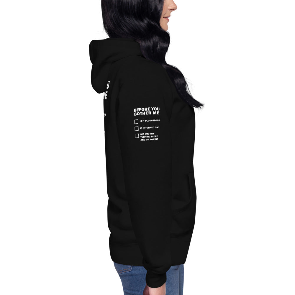 Before you bother me - Unisex Hoodie (back print) by DarkByteGear