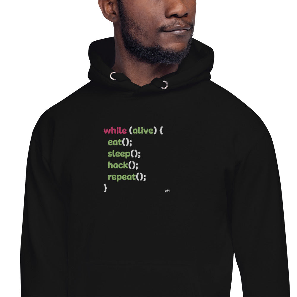 Eat sleep hack repeat - Unisex Hoodie (embroidered) by DarkByteGear