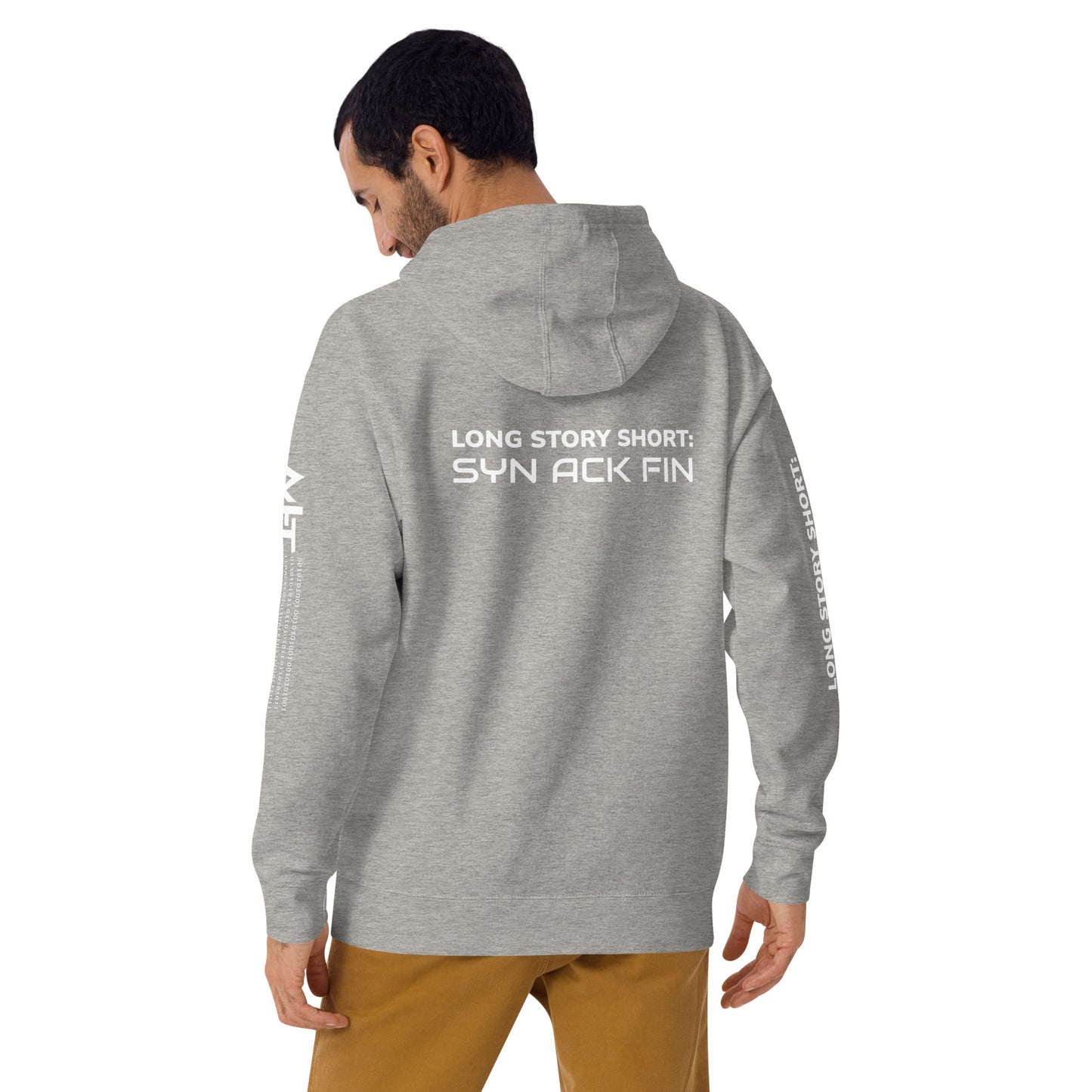 Long story short - Syn Ack Fin - Unisex Hoodie (backprint) by DarkByteGear