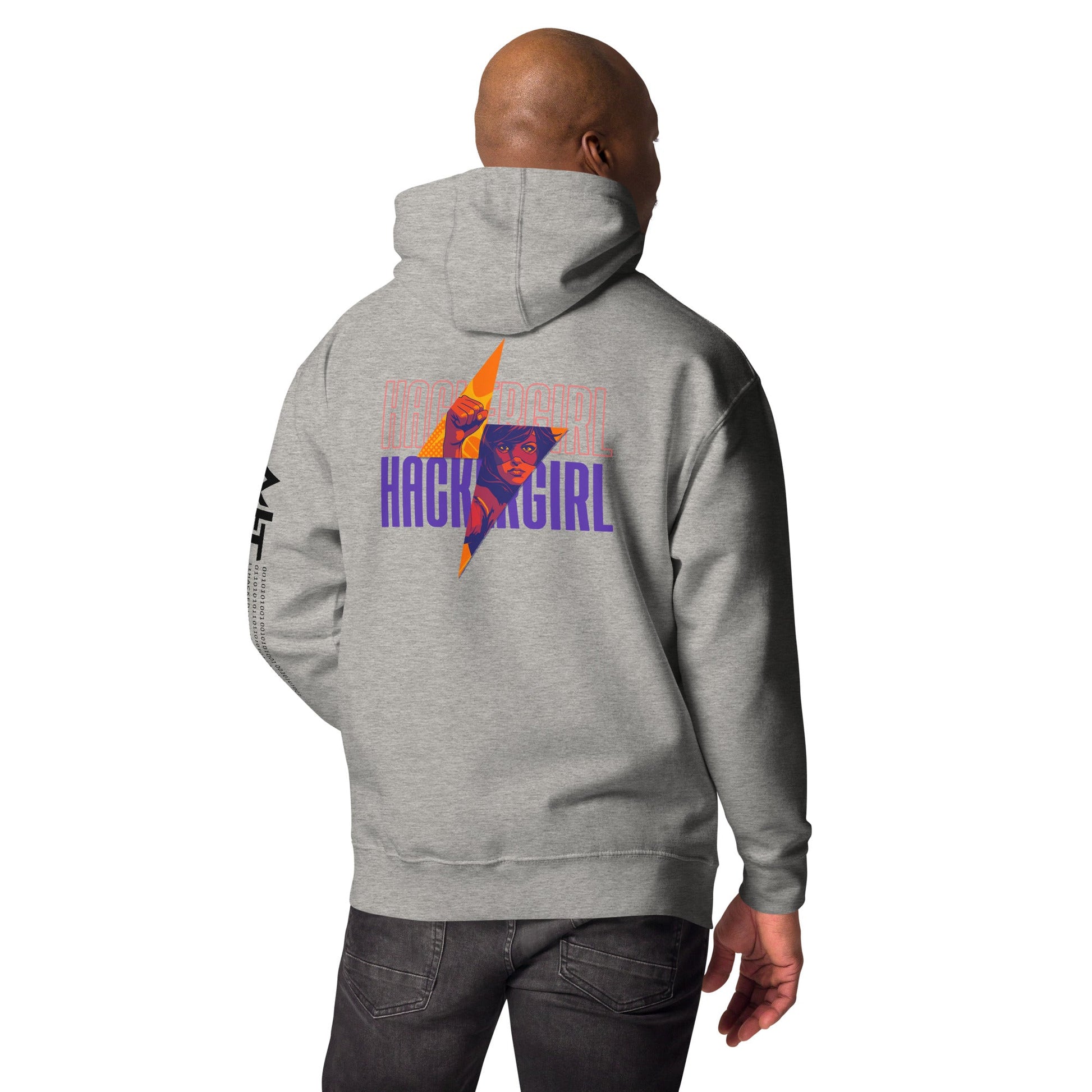 Hacker Girl V1 in Dark Color Text - Unisex Hoodie ( Back Print ) by DarkByteGear