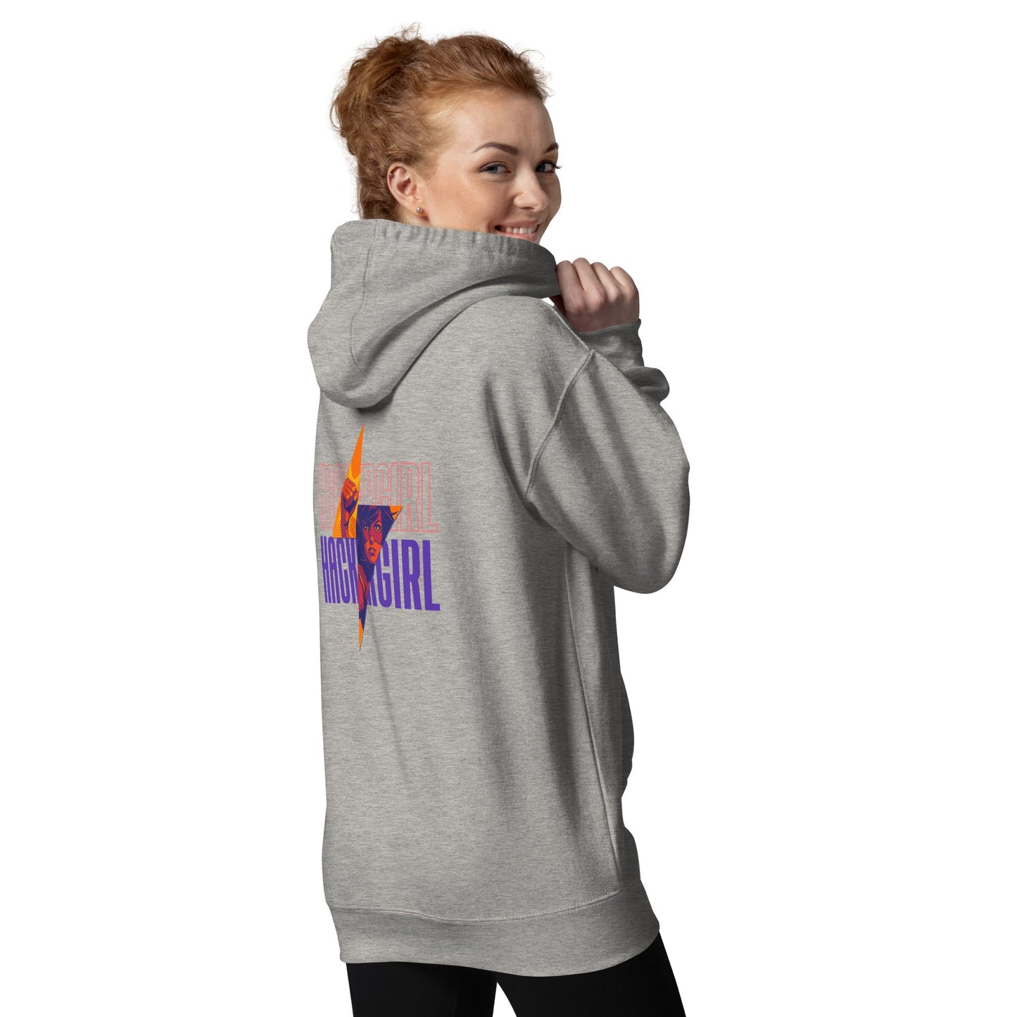 Hacker Girl V1 in Dark Color Text - Unisex Hoodie ( Back Print ) by DarkByteGear