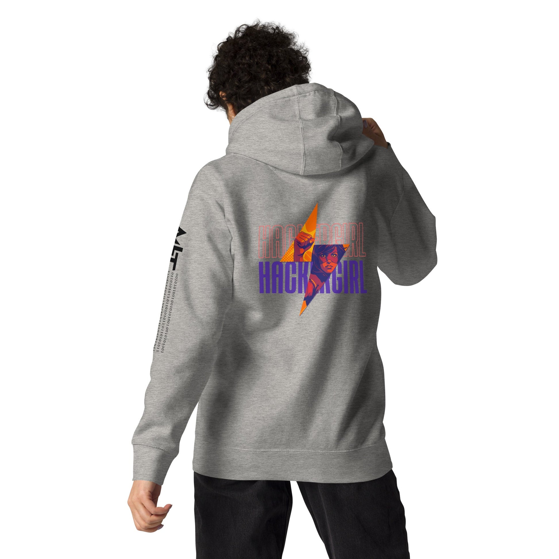 Hacker Girl V1 in Dark Color Text - Unisex Hoodie ( Back Print ) by DarkByteGear
