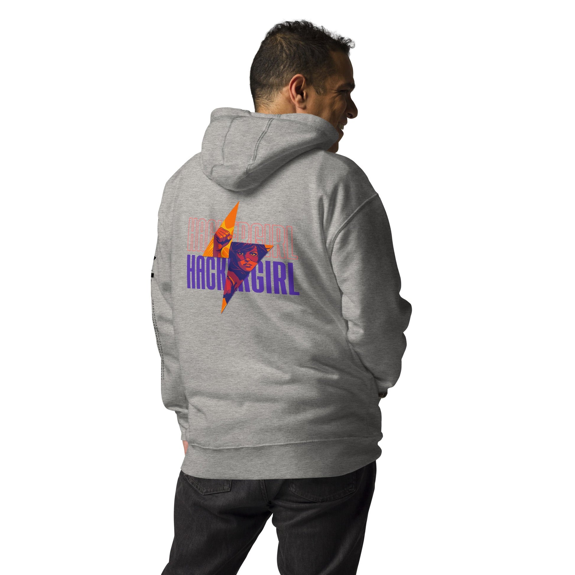 Hacker Girl V1 in Dark Color Text - Unisex Hoodie ( Back Print ) by DarkByteGear