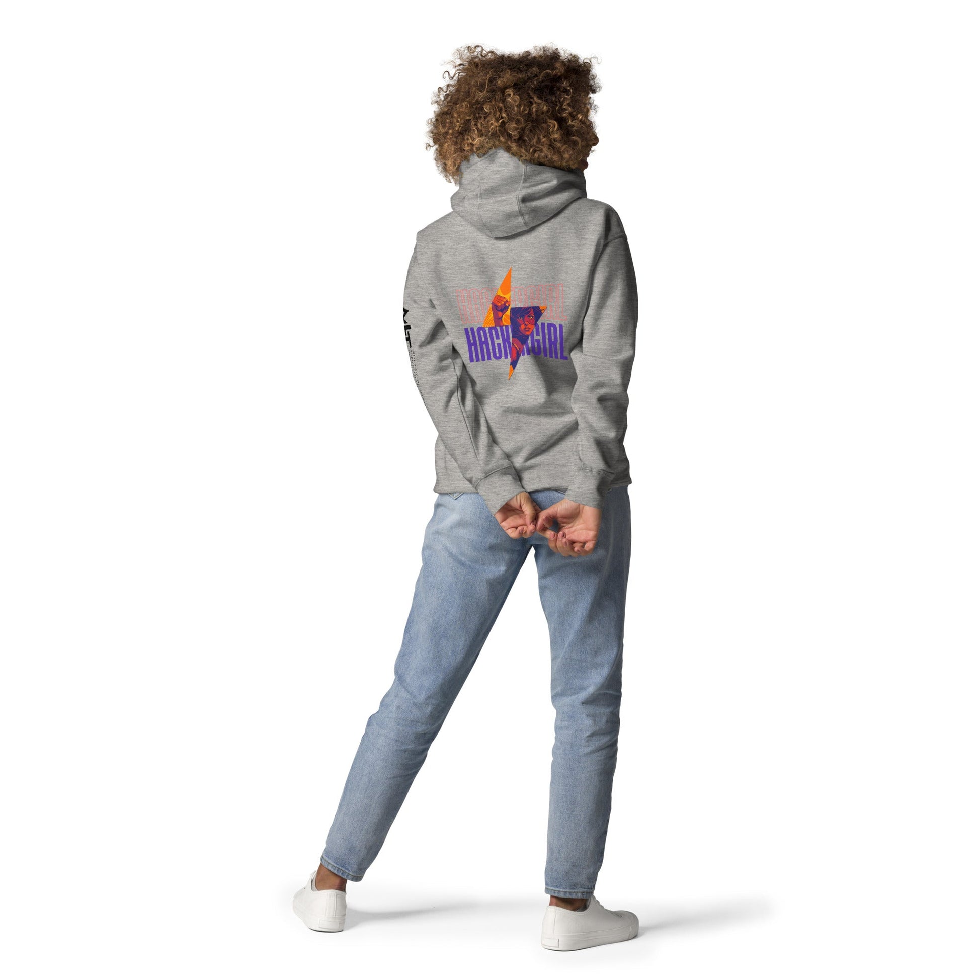 Hacker Girl V1 in Dark Color Text - Unisex Hoodie ( Back Print ) by DarkByteGear