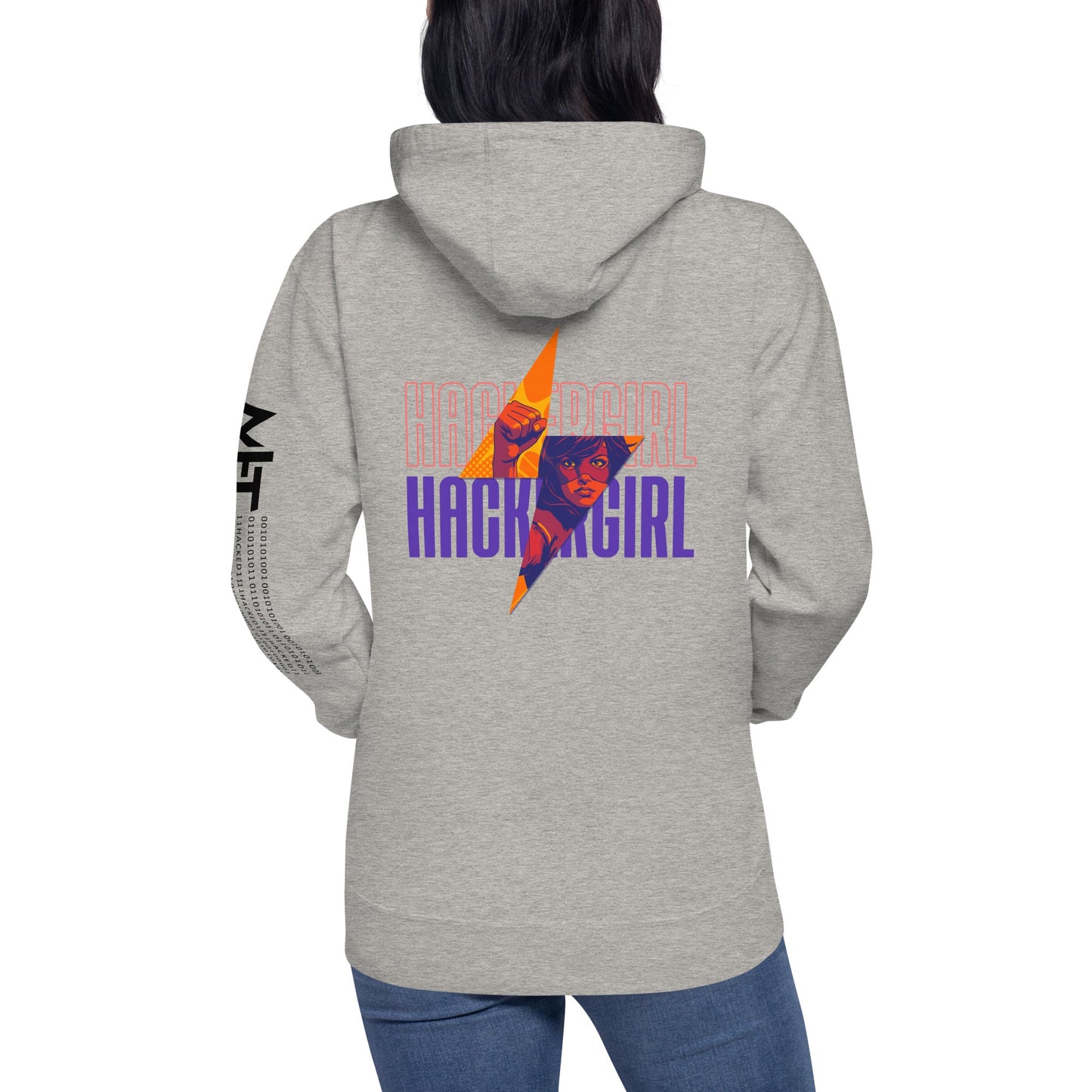 Hacker Girl V1 in Dark Color Text - Unisex Hoodie ( Back Print ) by DarkByteGear
