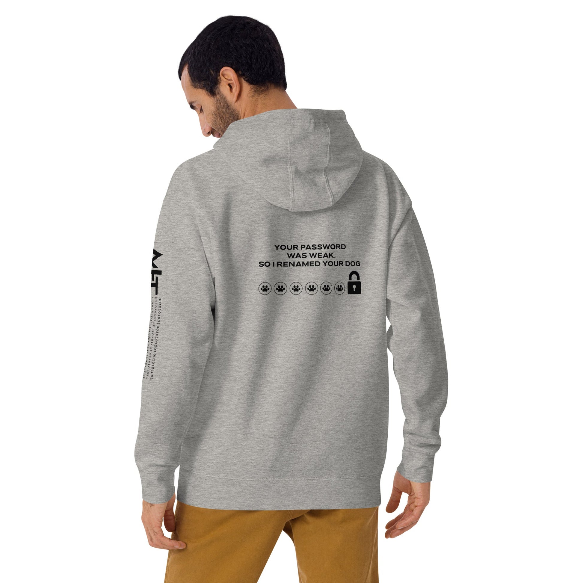 Your Password was Weak, So I Renamed Your Dog in Dark Text - Unisex Hoodie ( Back Print ) by DarkByteGear