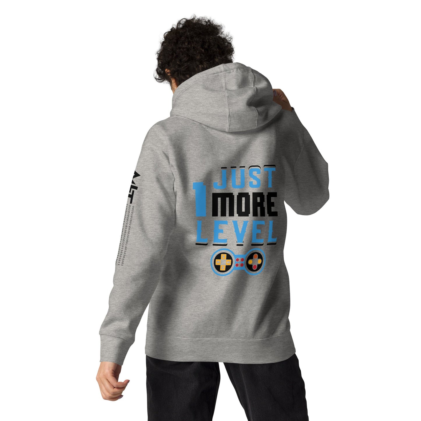 Just 1 More Level in Dark Text - Unisex Hoodie ( Back Print ) by DarkByteGear