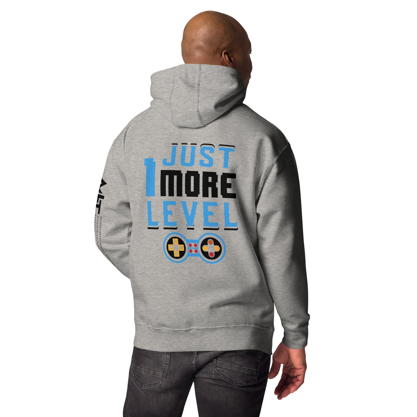 Just 1 More Level in Dark Text - Unisex Hoodie ( Back Print ) by DarkByteGear